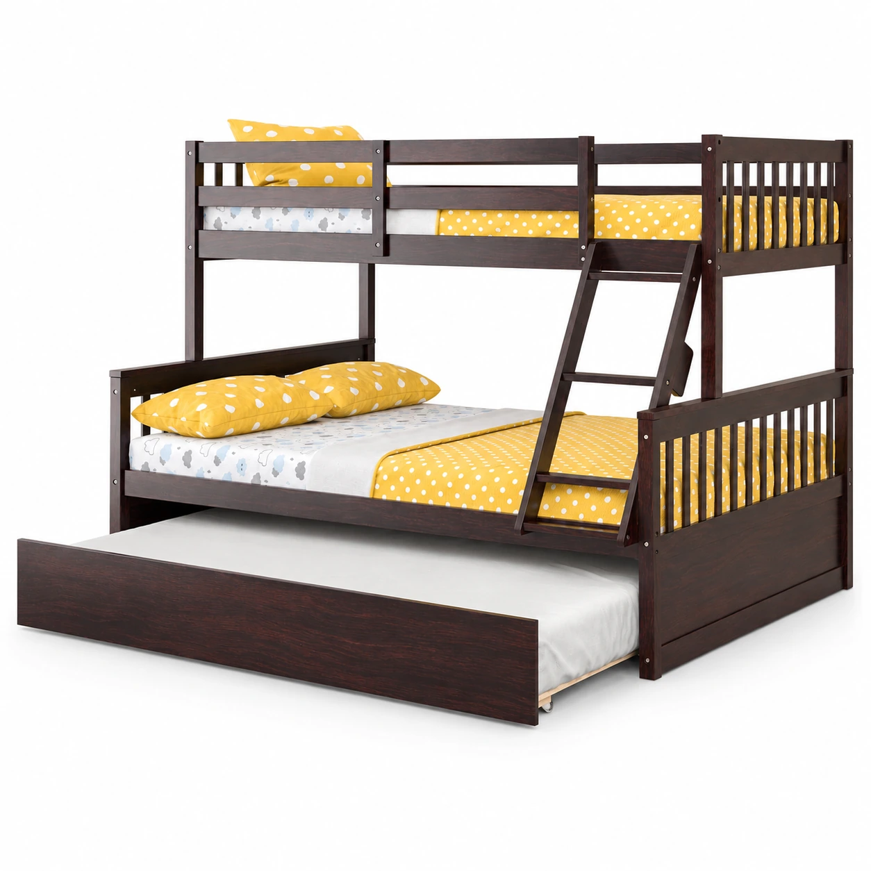 Gymax Twin Over Full Bunk Bed with Twin Trundle Convertible Platform Bed