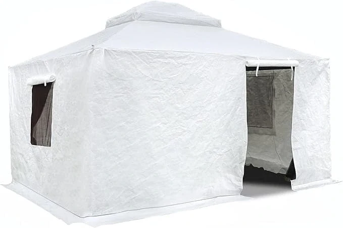 Domi 10' x 12' Double Roof Universal Winter Gazebo Cover for Hardtop Gazebos,Enclosed Cover with Sidewalls and Mesh Windows Waterproof (White)
