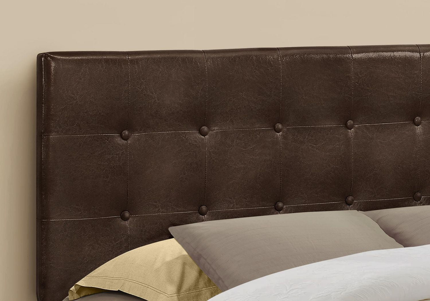 Monarch Specialties Bed, Headboard Only, Queen Size, Bedroom, Upholstered, Pu Leather Look, Brown, Transitional
