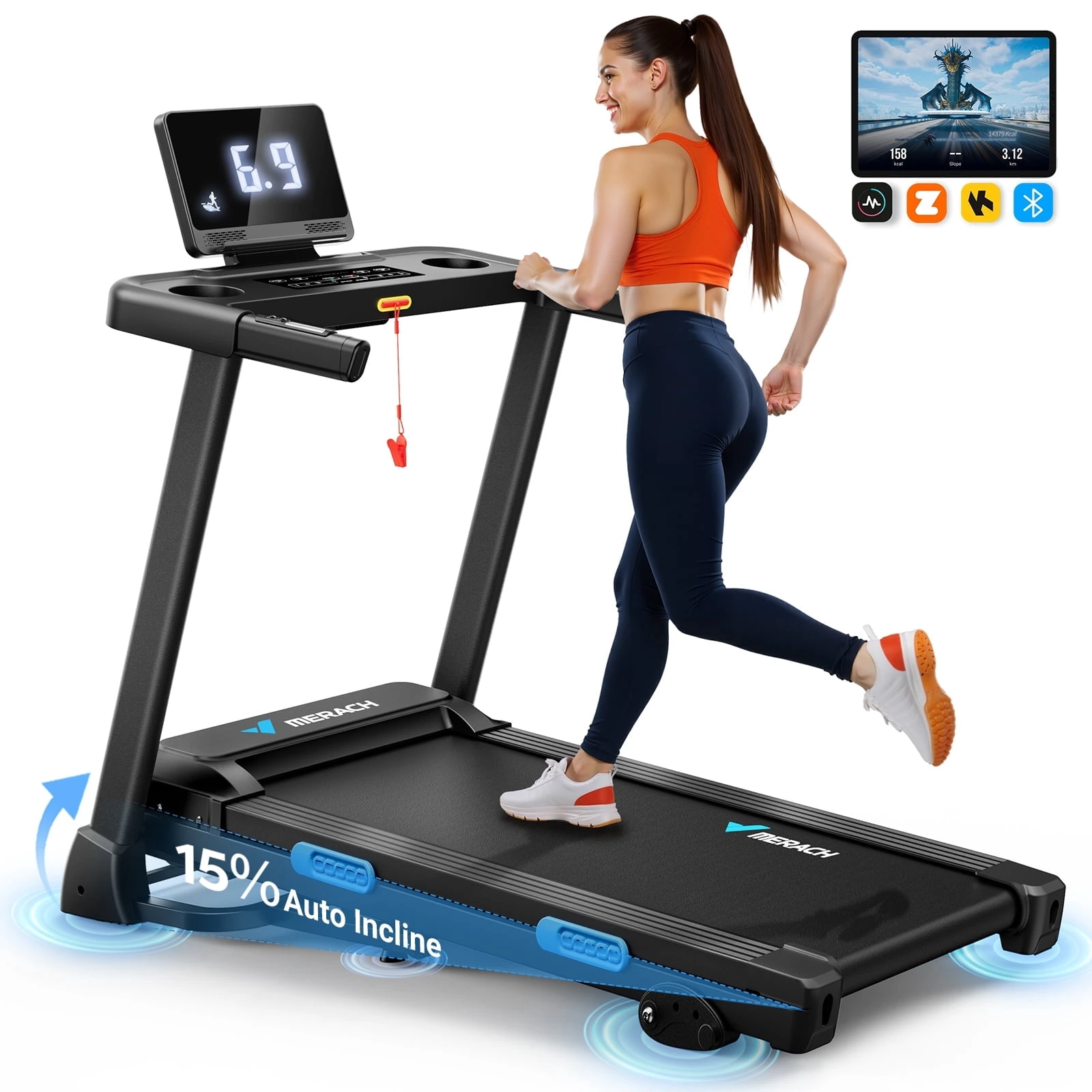 MERACH Folding Treadmill with , Fitness Treadmill for Home with APP, 300 lbs Capacity