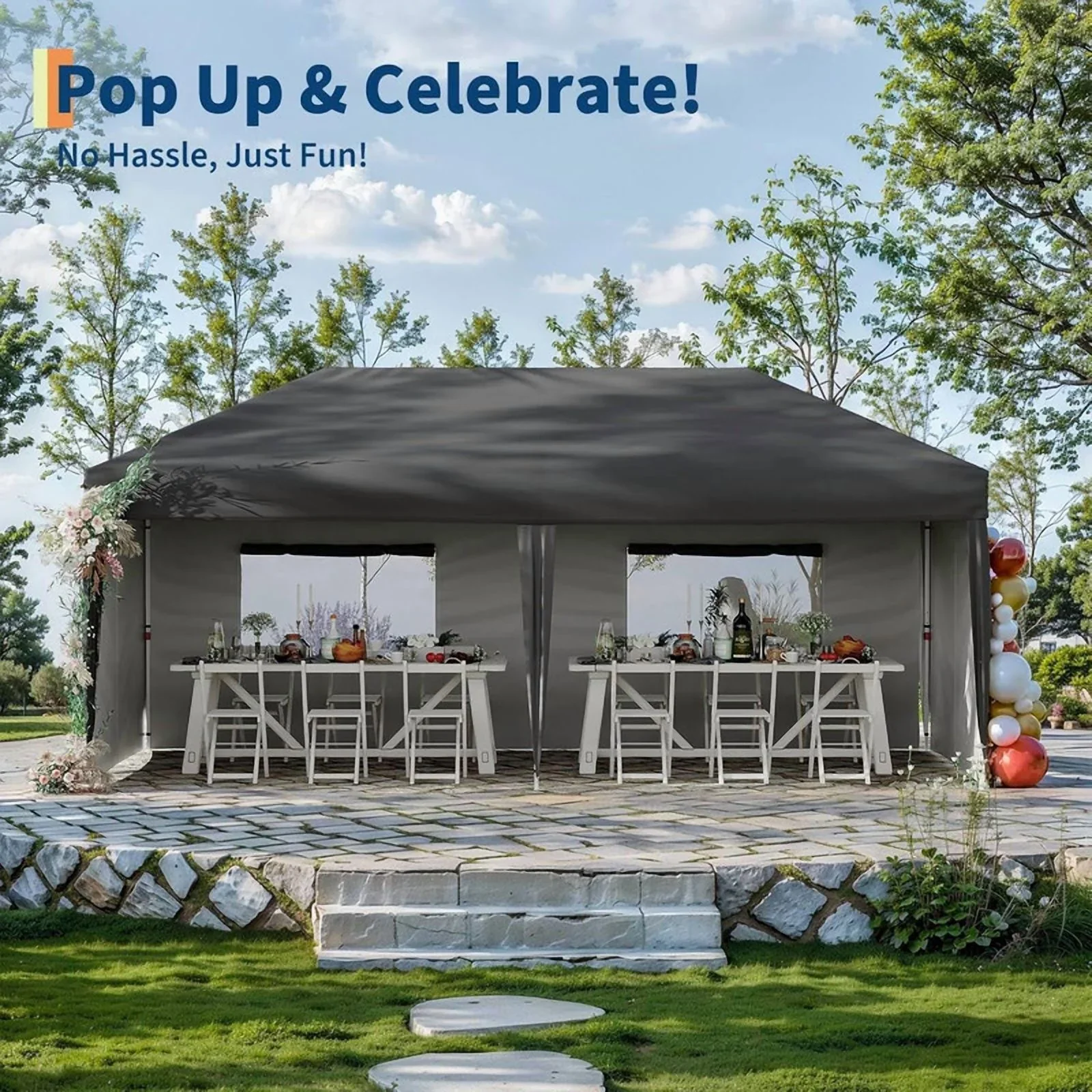 10x20 Pop Up Canopy Tent with 4 Sidewalls, Heavy Duty Outdoor Canopy UPF 50+ All Season Waterproof Commercial Street Vendors Party Tents with Roller Bag, 8 Stakes & 6 Sandbags,Khaki