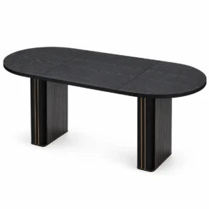 70.8 Inch Dining Table for Rustic Farmhouse, Oval Kitchen Dining Room Table with Wooden Base for Meeting Room Reception Room (Black)