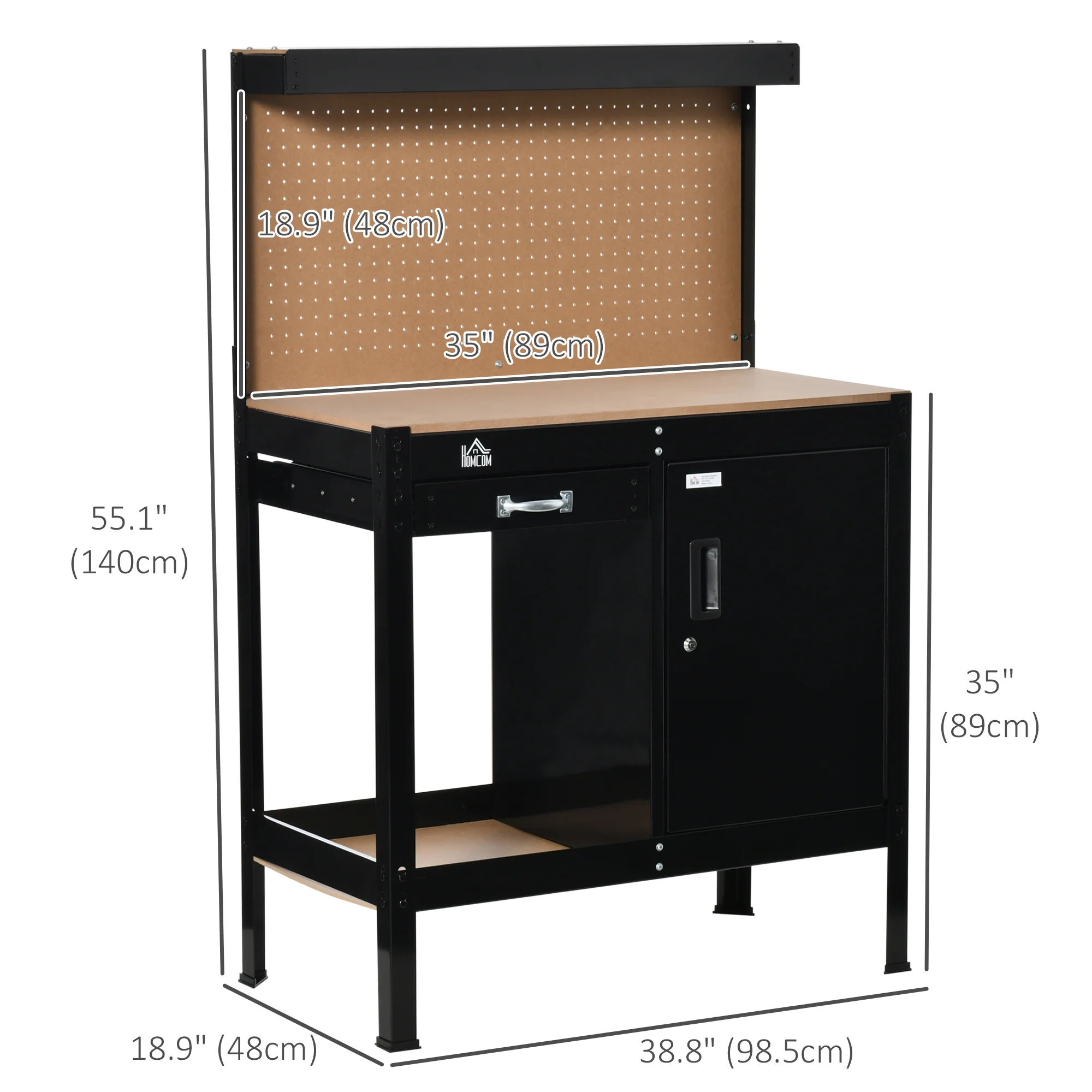 CoSoTower Multipurpose Tool Workbench for Garage, Garage Bench with Storage Drawer, Peg Board, Lockable Cabinet