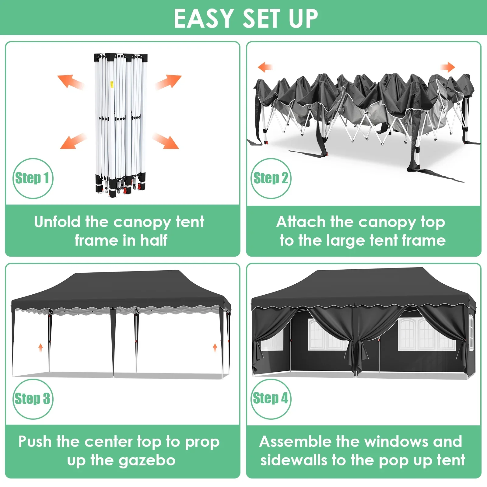 LAZY BUDDY 10'x20' Pop up Canopy Tent with 6 Sidewalls, Heavy Duty Outdoor Canopy Tent Commercial Instant Folding Sun Shelter for Party, Wedding, Camping