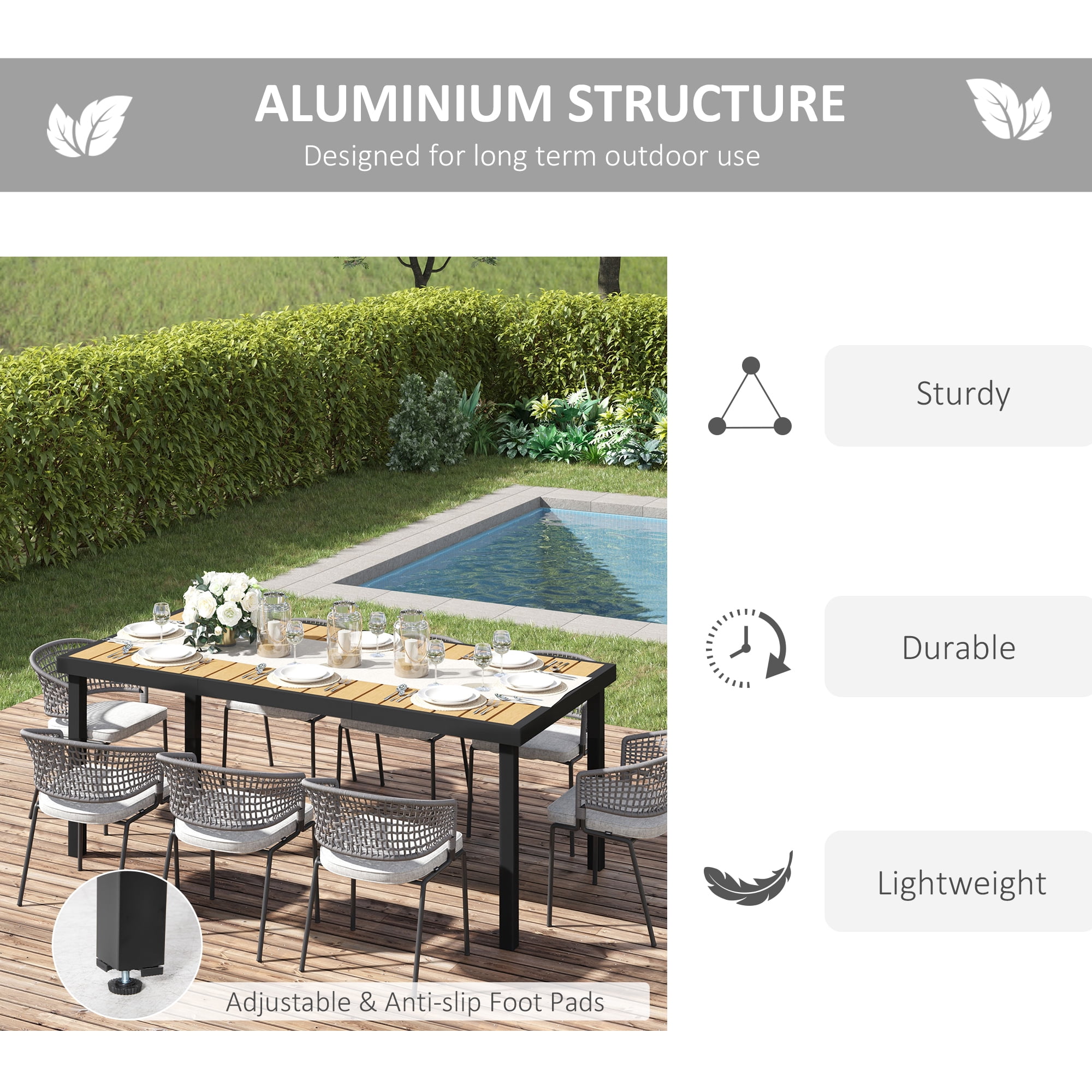 Outsunny 75" x 35" Outdoor Dining Table for 8 People, Natural