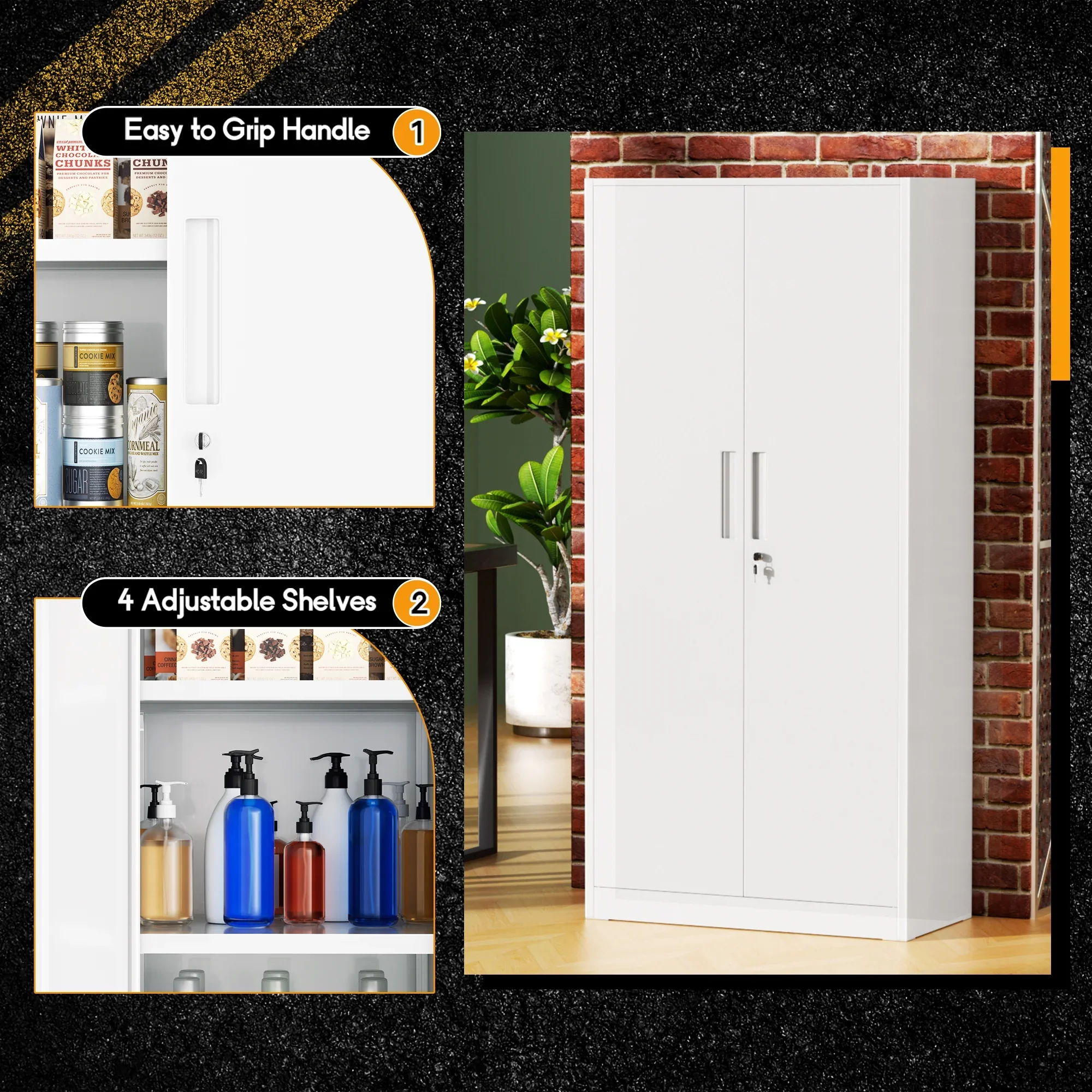 SOLAURA 71" Metal Garage Storage Cabinet with Locking Doors and Adjustable Shelves for Home, Office(Black)