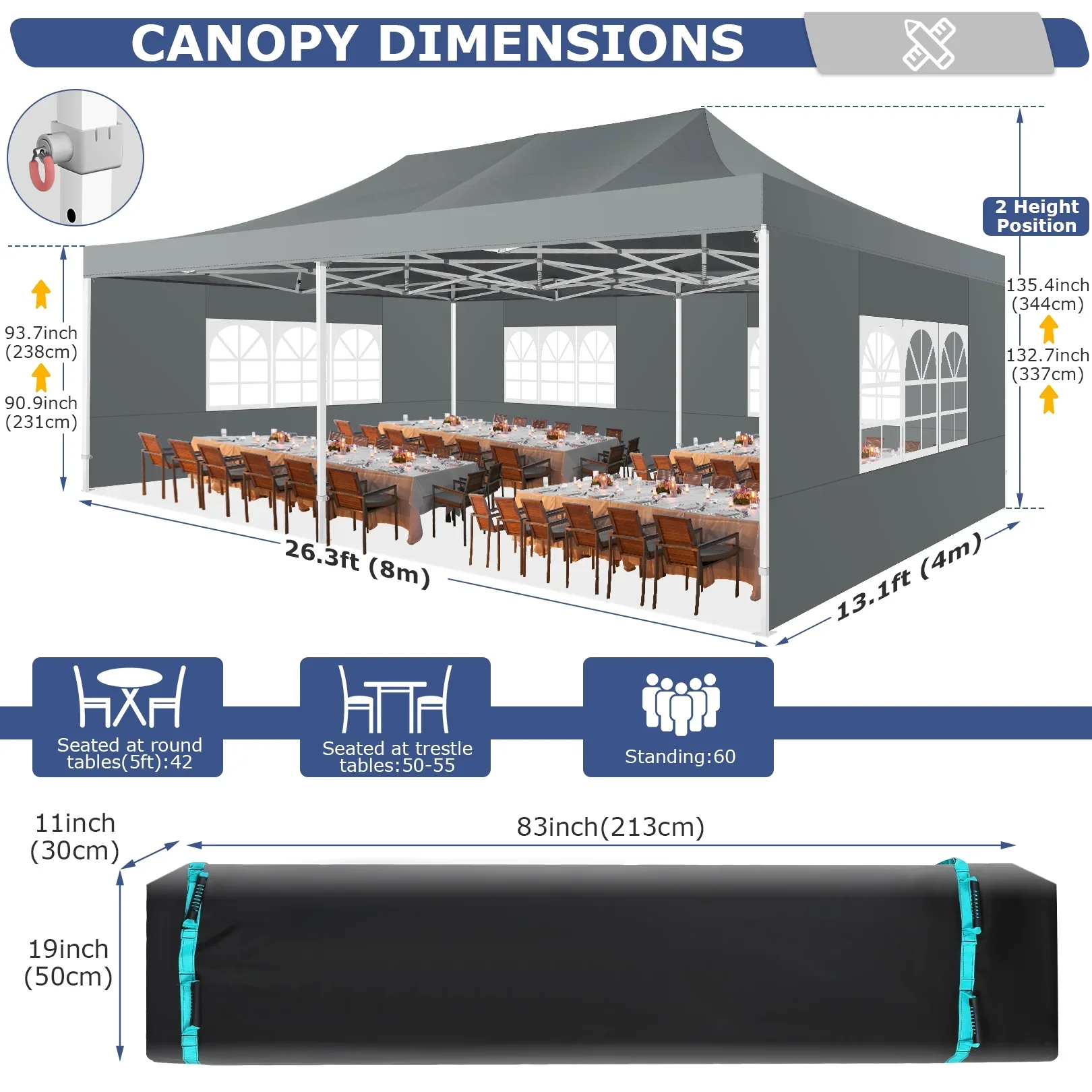 COBIZI 13x26 Heavy Duty Commercial Canopy Tent,Easy Pop Up Party Tent Gazebo,Outdoor Portable Party Canopy,Extra-large Size Space For Outside Wedding Gathering Activities,Waterproof&UPF 50+,White