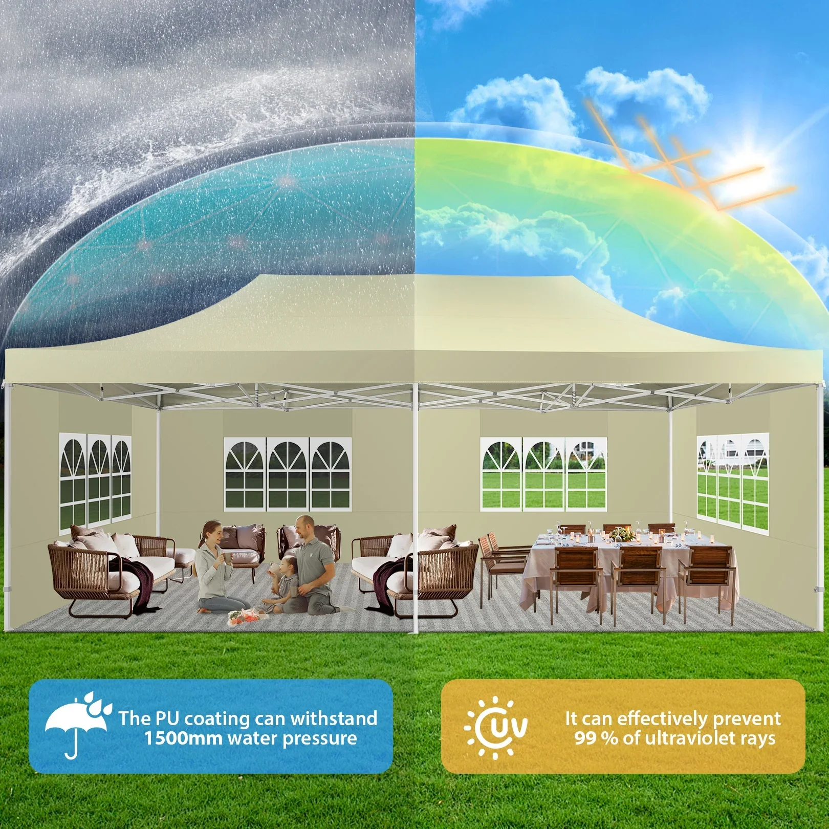 COBIZI 13x26 Heavy Duty Commercial Canopy Tent,Easy Pop Up Party Tent Gazebo,Outdoor Portable Party Canopy,Extra-large Size Space For Outside Wedding Gathering Activities,Waterproof&UPF 50+,White