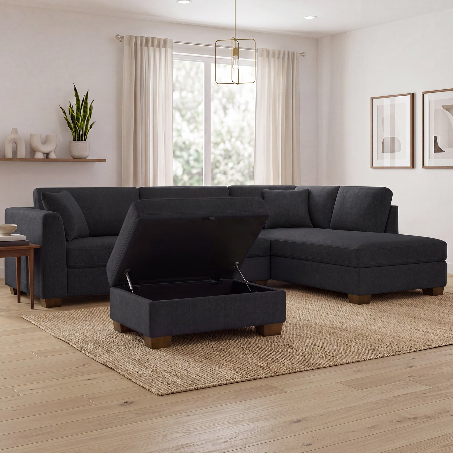 Thomasville Walsen 3-piece Fabric Sectional with Storage Ottoman