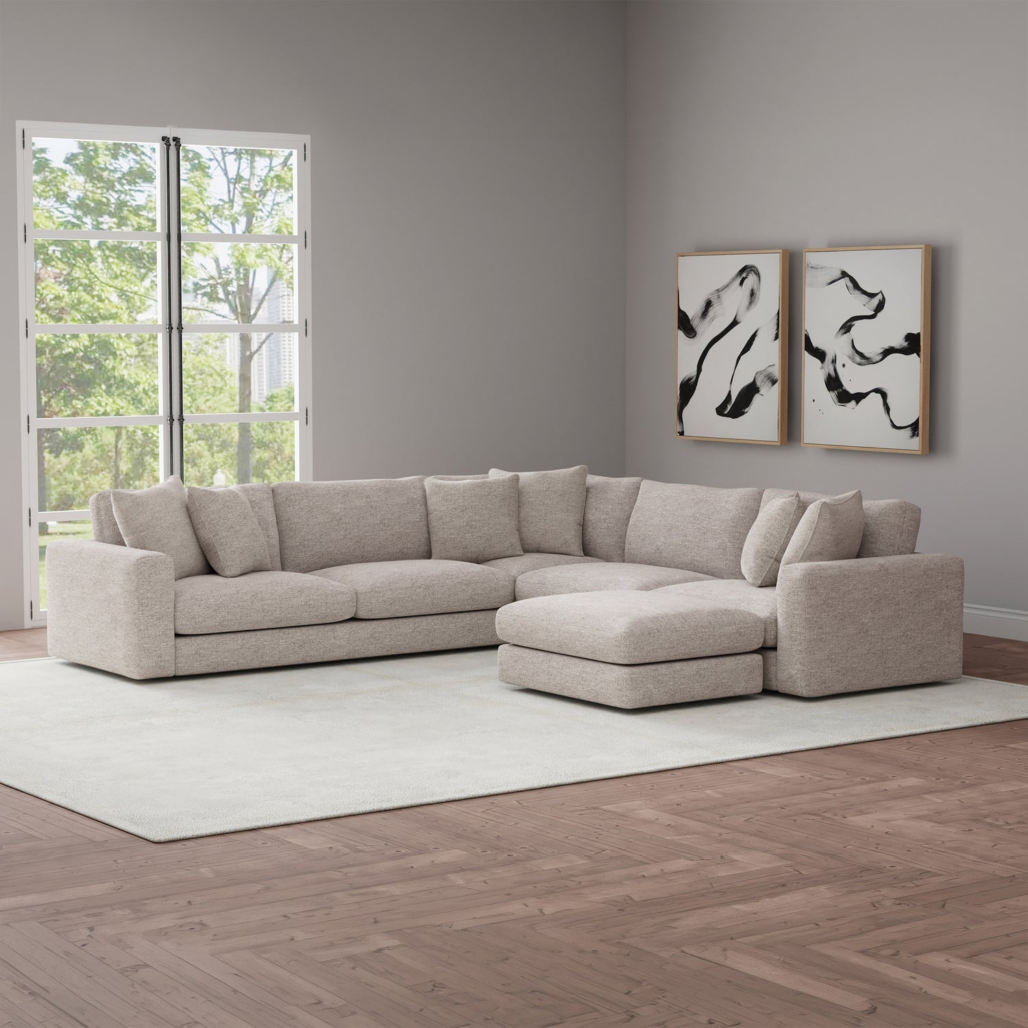 Nice Link Whitley 4-piece Fabric Sectional with Ottoman