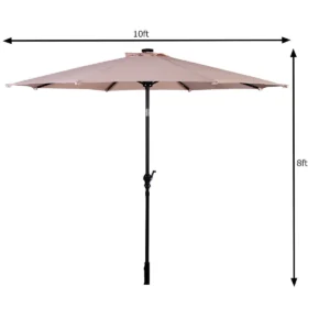 Costway 10ft Patio Solar Umbrella LED Patio Market Steel Tilt w/ Crank Outdoor Beige