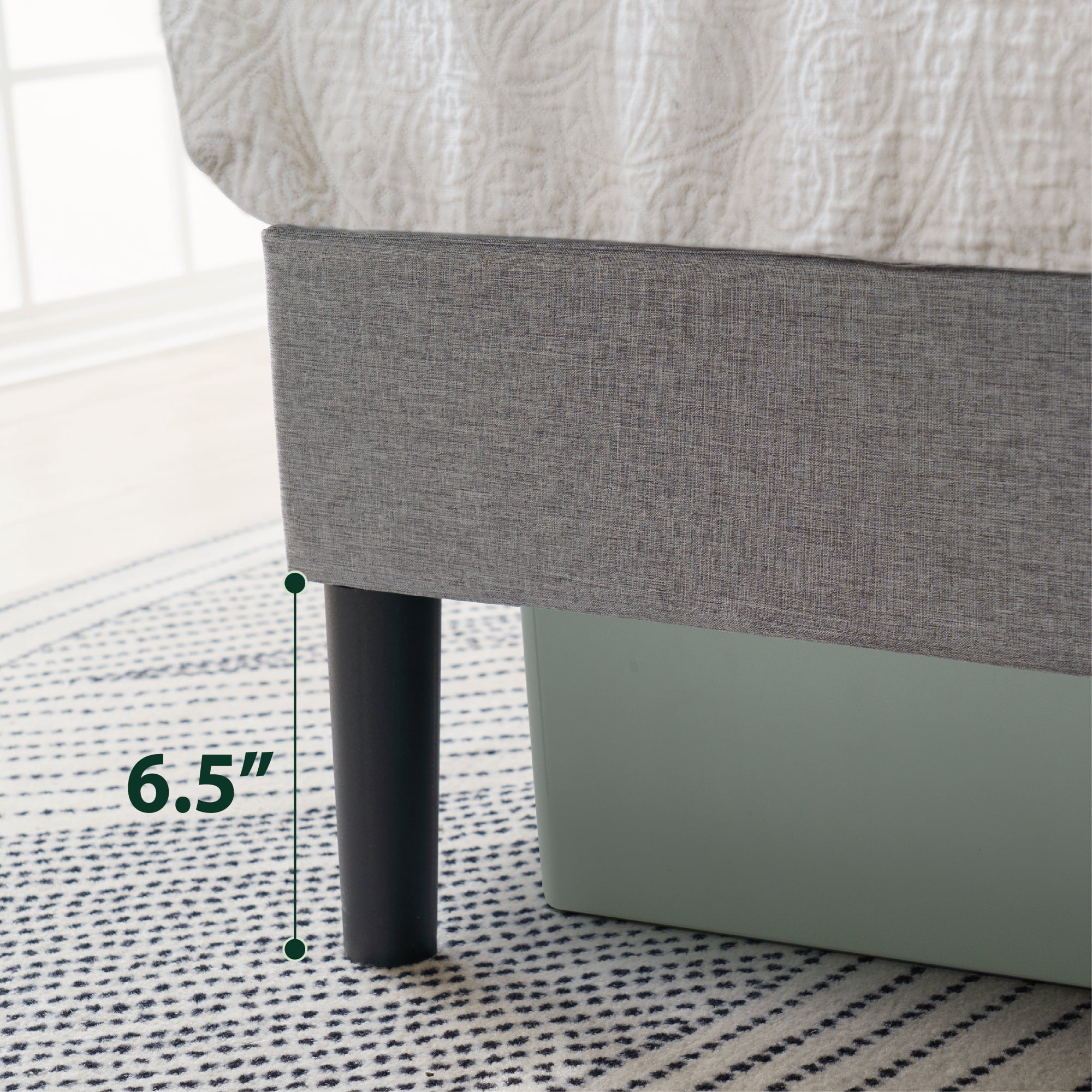 Mainstays Upholstered Platform Bed Frame with Square Stitch Height Adjustable Headboard, Grey