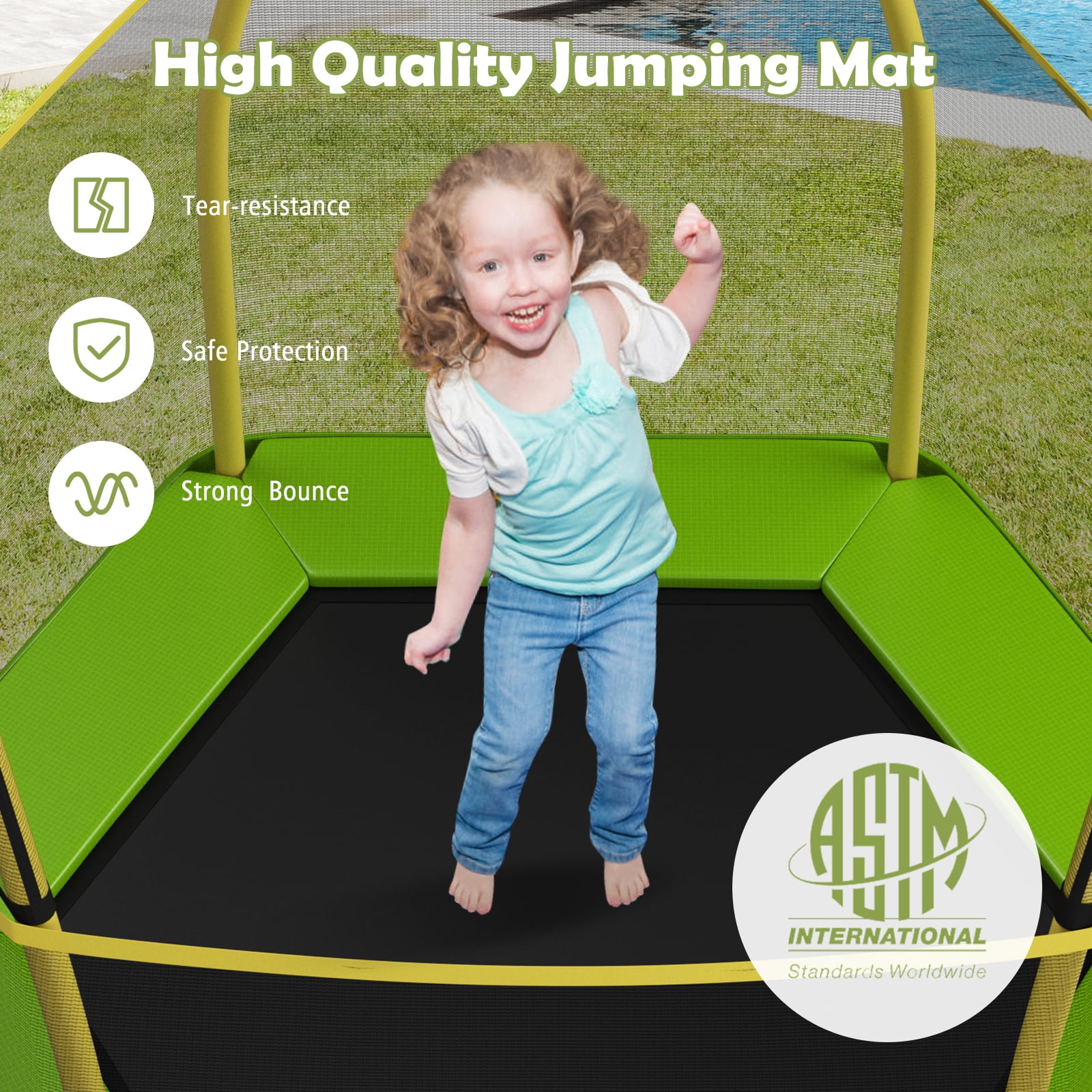 Patiojoy 7ft Kids Trampoline Round Bounce Jumping Bed with Safety Enclosure Net