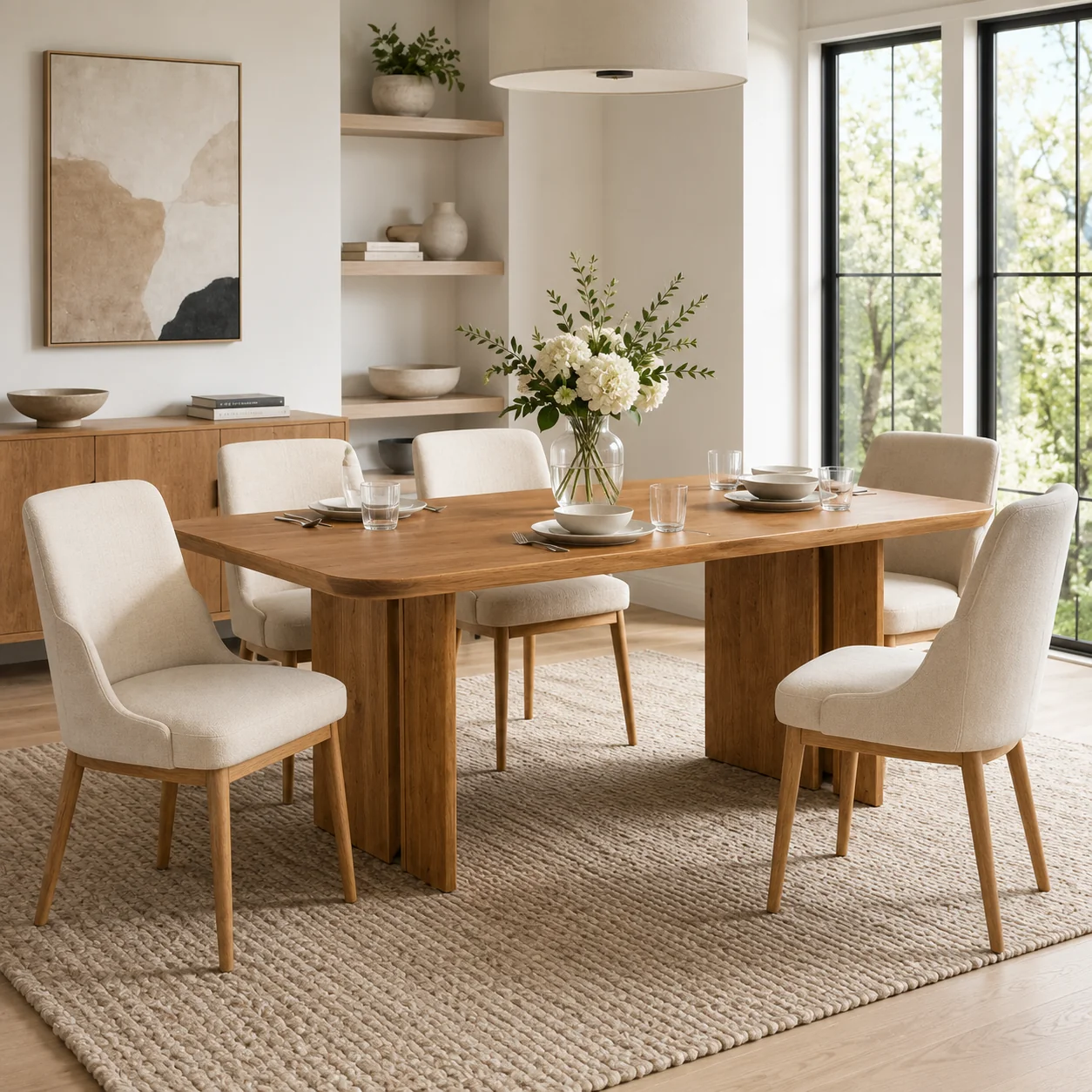 Walnut Rectangular Engineered Wood Dining Table for 6