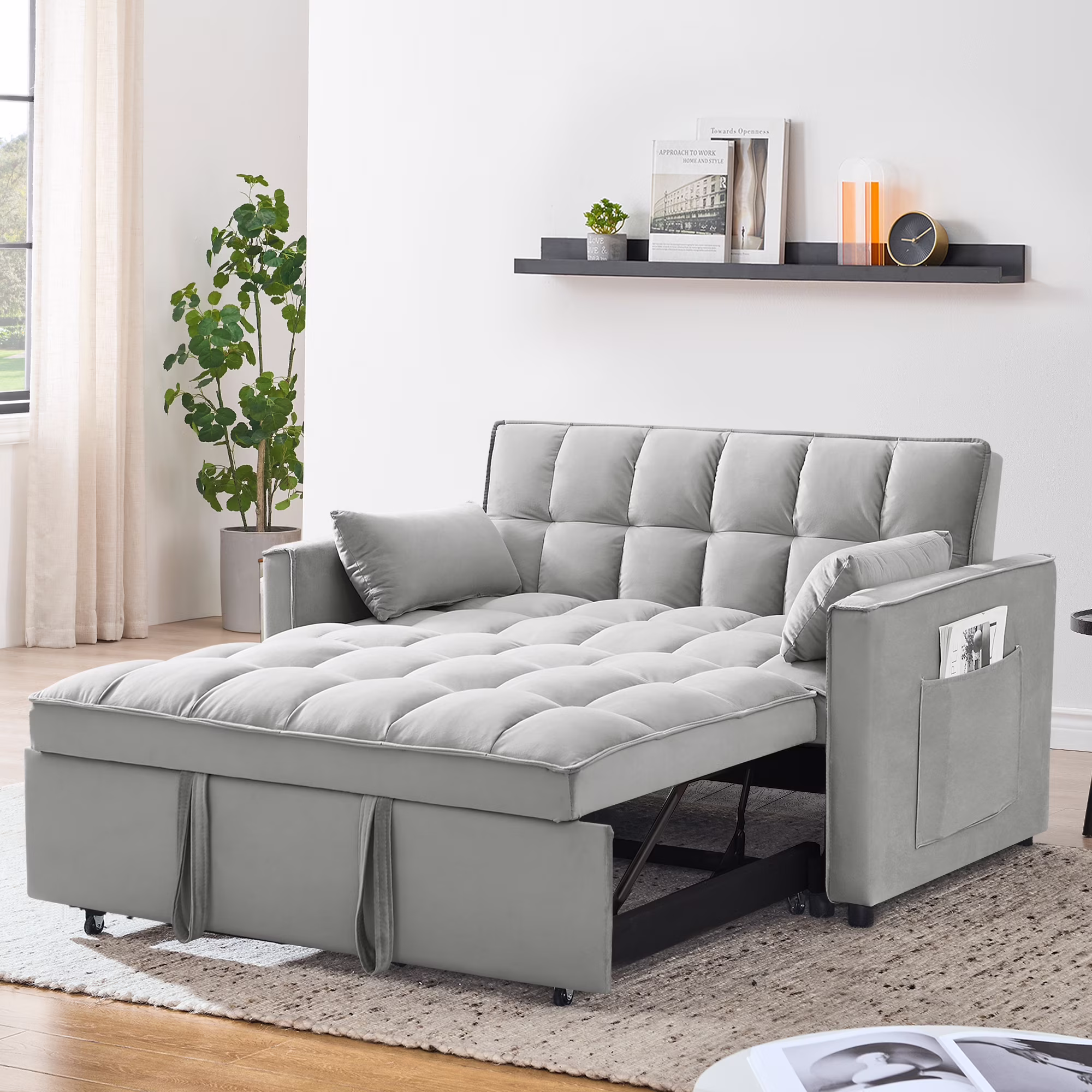 55 in Convertible Futon Sofa Bed, Modern Loveseat Sleeper Sofa Couch with Pull - Out Sofa Bed for Living Room, Small