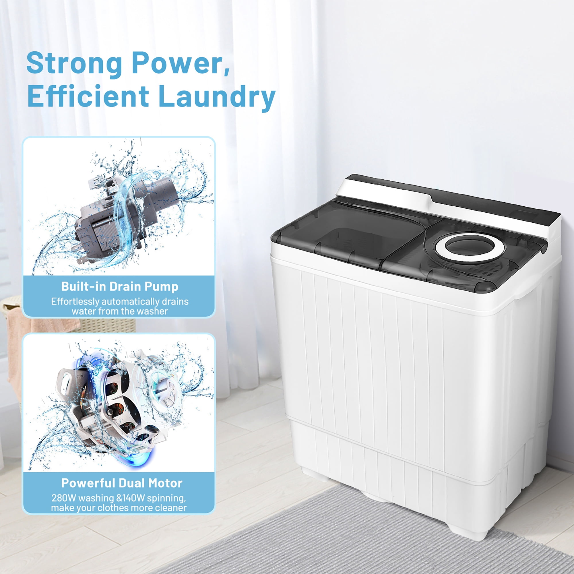 Costway 26lbs Portable Semi-automatic Washing Machine W/Built-in Drain Pump