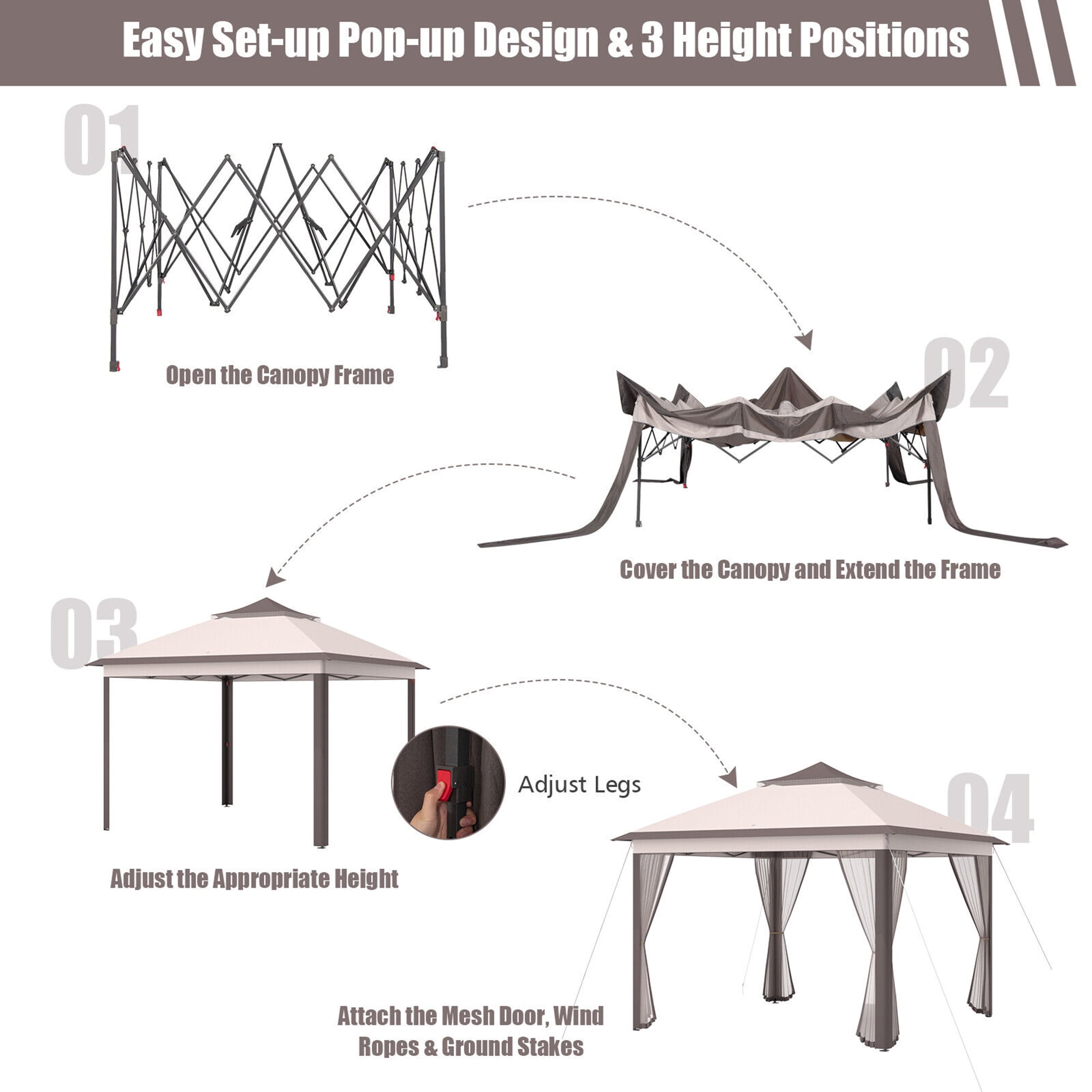Gymax 11 x 11 ft Pop up Gazebo 2-Tier Patio Canopy Tent Shelter w/ Carrying Bag