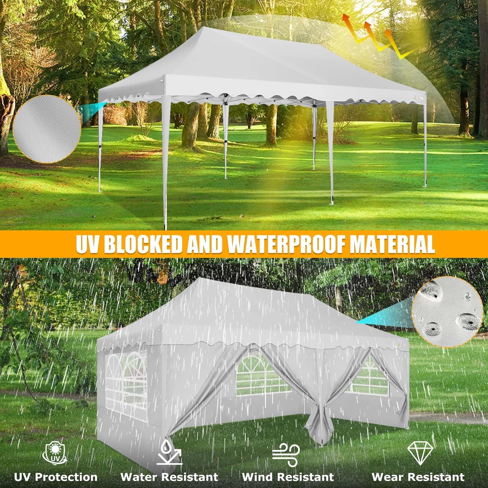 COBIZI 10X20 Pop up Canopy Tent with 6 Removable Side Walls Heavy Duty,Waterproof Adjustable Outdoor Event Party tent Parties,Commercial Instant Portable,Weddings,Camping,with Wheeled Bag,Gray
