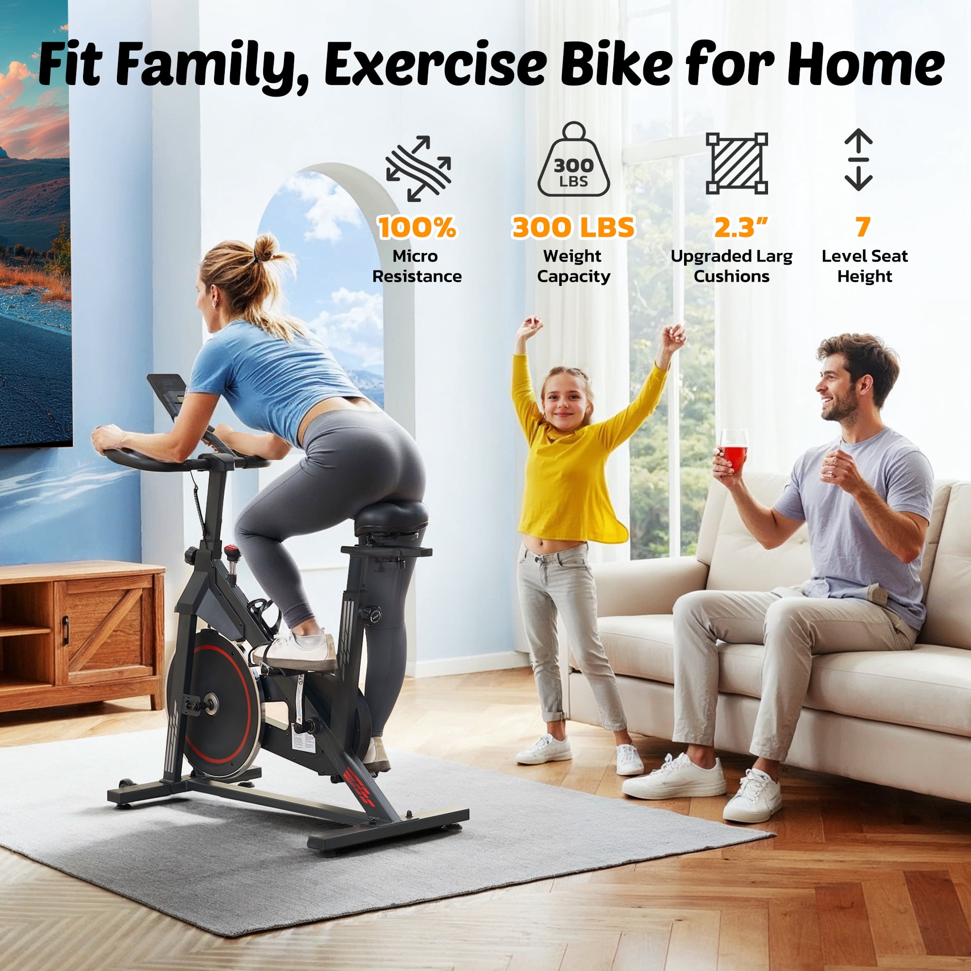 Naipo Stationary Exercise Bike Indoor Cycling Bike with 300lbs& Big Seat Cushion Home Cardio Fitness Equipment for Leg Workouts and Indoor Training