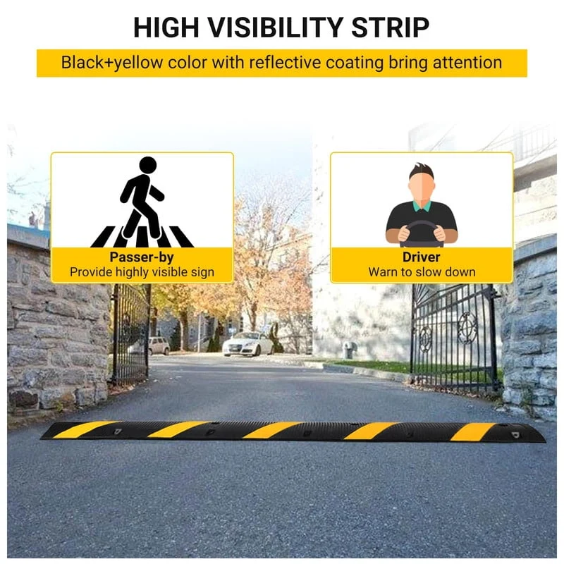 Speed Bumps Rubber Speed Bumps – 6FT Heavy Duty Cable Ramp (2 Pack), 66,000 LBS Load Capacity, High-Visibility Yellow/Black, Modular Design – for Parking Lots, Warehouses, Schools, Hotels