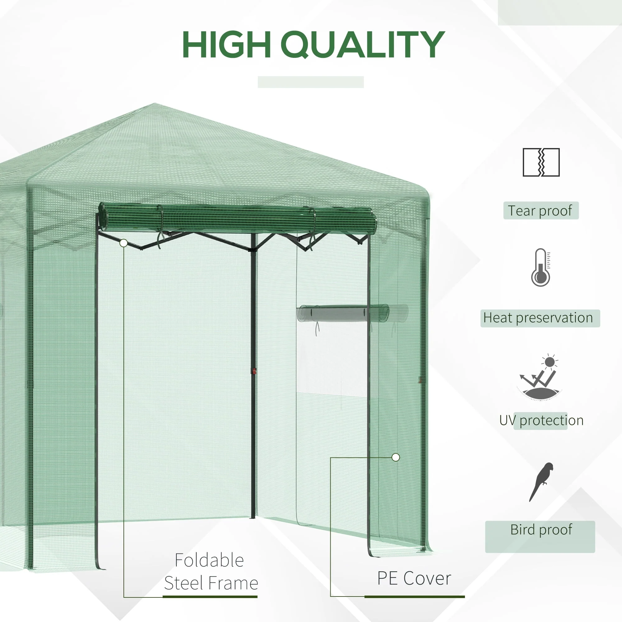 Outsunny 8' x 6' Portable Pop Up Greenhouse Walk-in Hot House with Roll-up Door & 2 Windows Outdoor for Plants Garden Foldable, Green