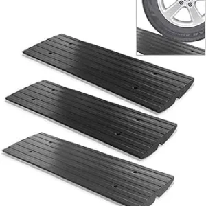 Pyle Car Driveway Adjustable Curb Ramps - 3 Pack Heavy Duty Rubber Threshold Ramp Kit Set - Also for Loading Dock, Garage, Sidewalk, Truck, Scooter, Bike, Motorcycle & Wheelchair Mobility - PCRBDR23