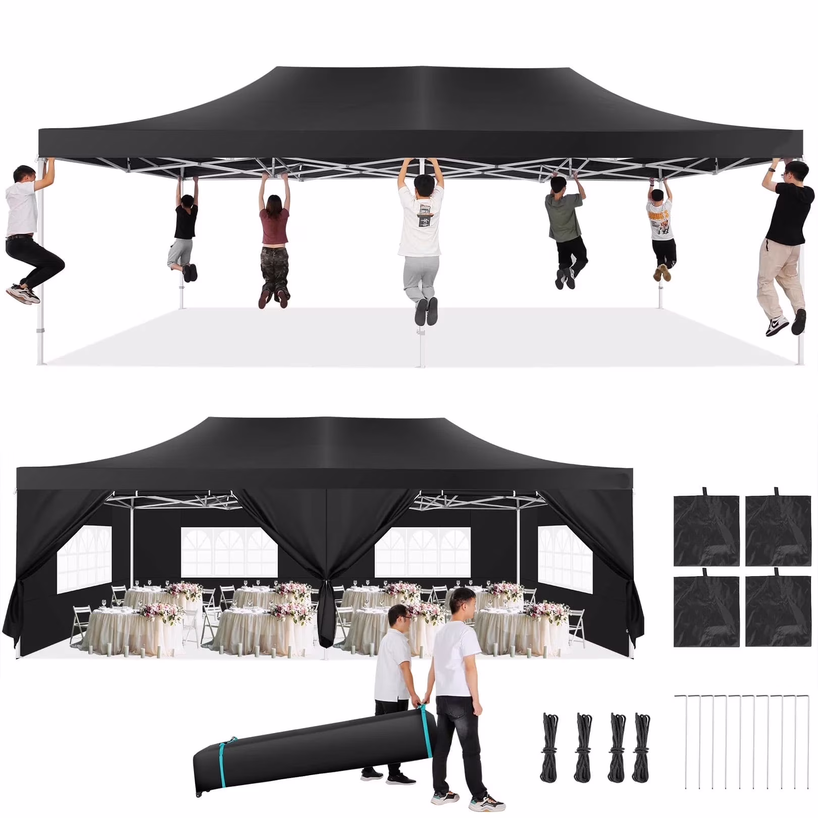 COBIZI 13x26 Heavy Duty Commercial Canopy Tent,Easy Pop Up Party Tent Gazebo,Outdoor Portable Party Canopy,Extra-large Size Space For Outside Wedding Gathering Activities,Waterproof&UPF 50+,White