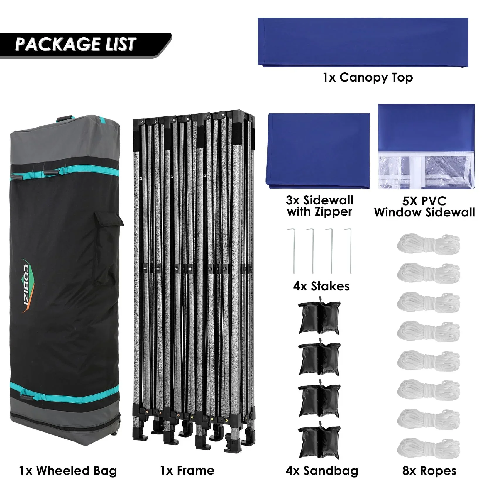 COBIZI 10x20 Heavy Duty Pop up Canopy Tent with 6 sidewalls Easy Up Commercial Outdoor Canopy Wedding Party Tent for Beach All Season Wind & Waterproof Gazebo with Roller Bag,Black(Frame Thickened)