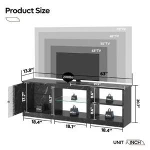 Pinmoco 63" LED TV Stand for 70/55/65 inch TV, TV Console with Cabinet for Living Room, PS5