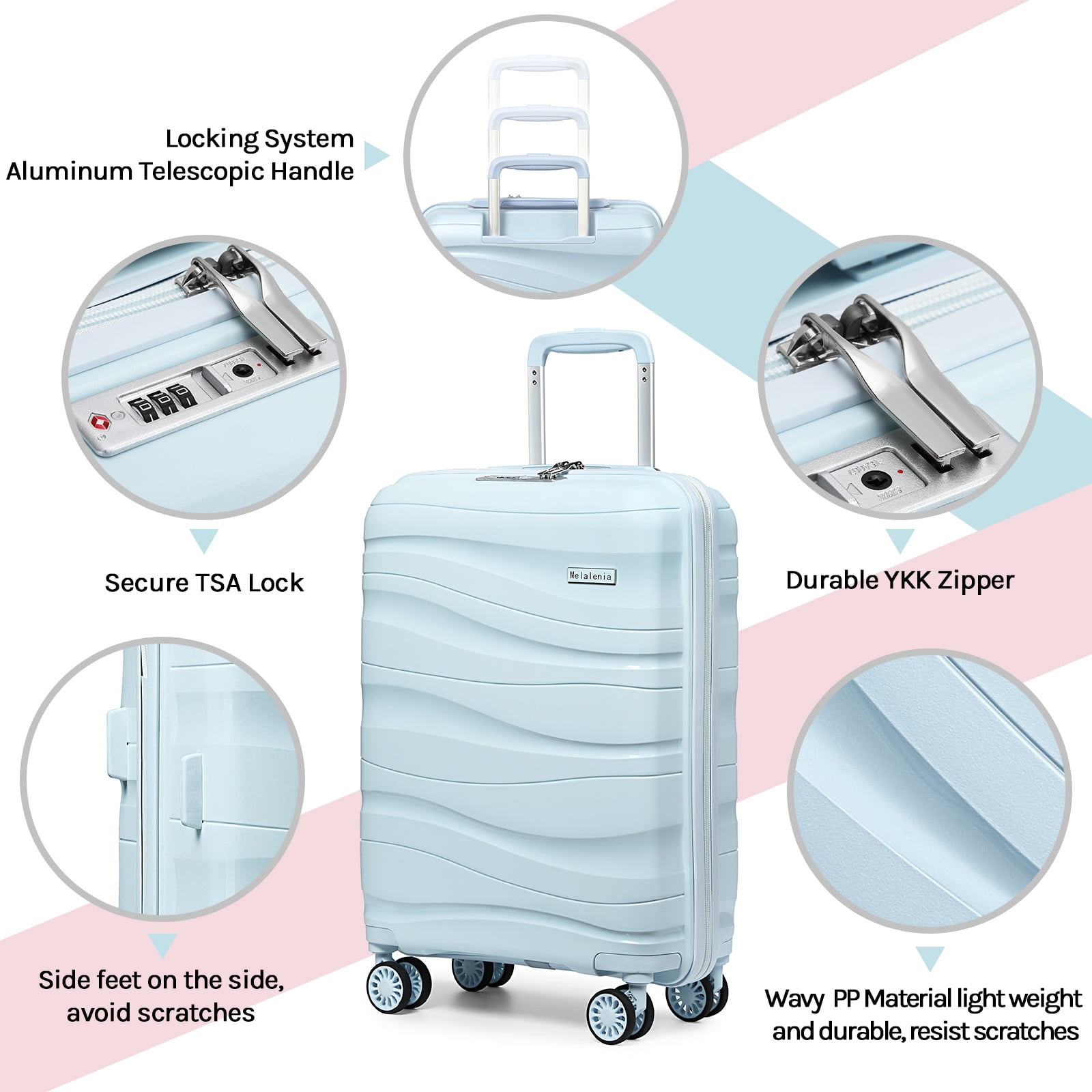 Joyway - 5-Piece Luggage Set PP Hardshell Spinner Suitcase with TSA Lock - (Expandable Carry-On 20 Inch) (24 Inch 28 Inch) for School, Travel, Weekend