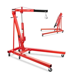 2-Ton Folding Hydraulic Shop Crane w/6 Steel Casters – Portable Engine Hoist for Cars, Tractors, Boats | 4-Height Adjustable Boom, Rust-Proof (4400LB Capacity)