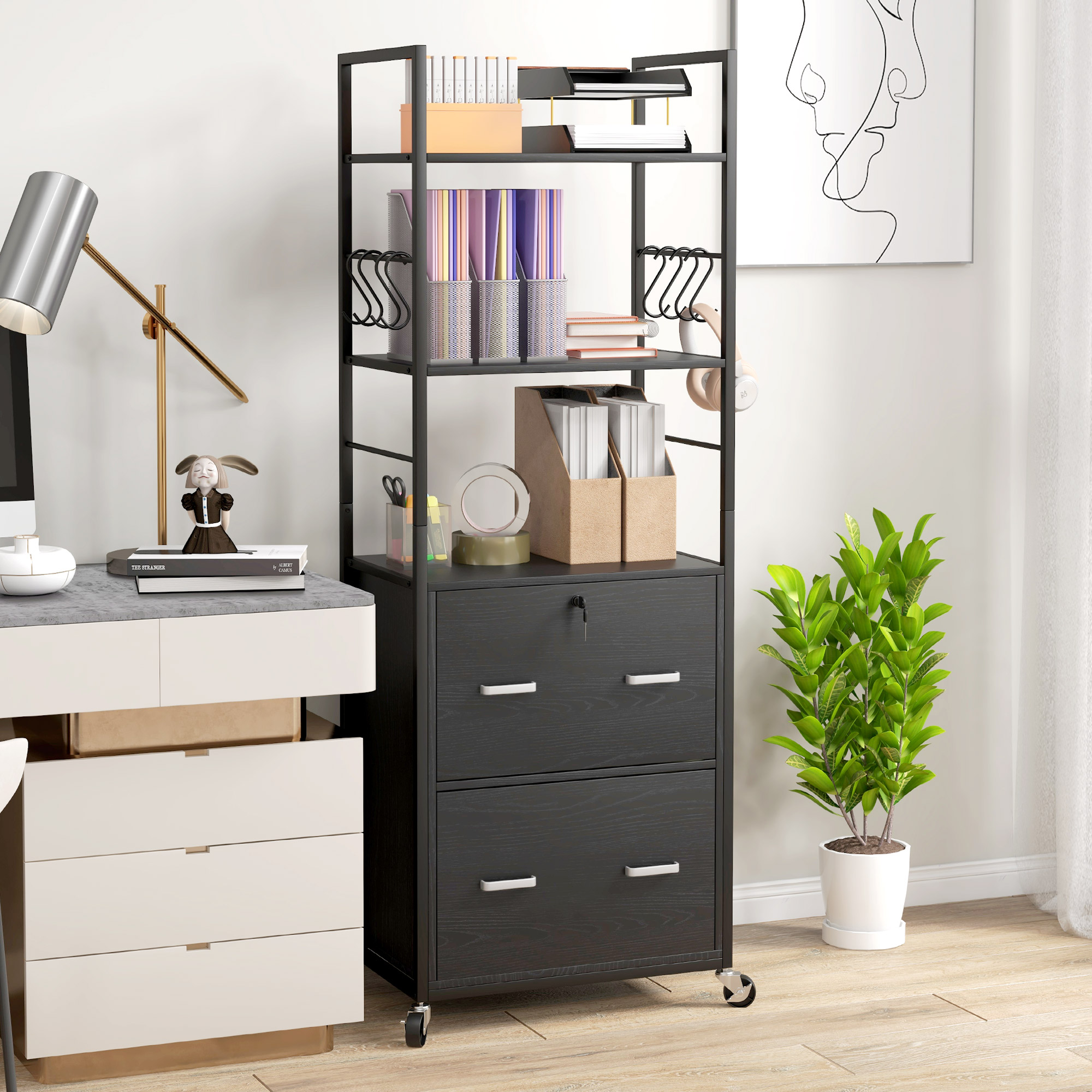 Vinsetto 2 Drawer File Cabinet with Lock, Adjustable Hanging Bar, Black