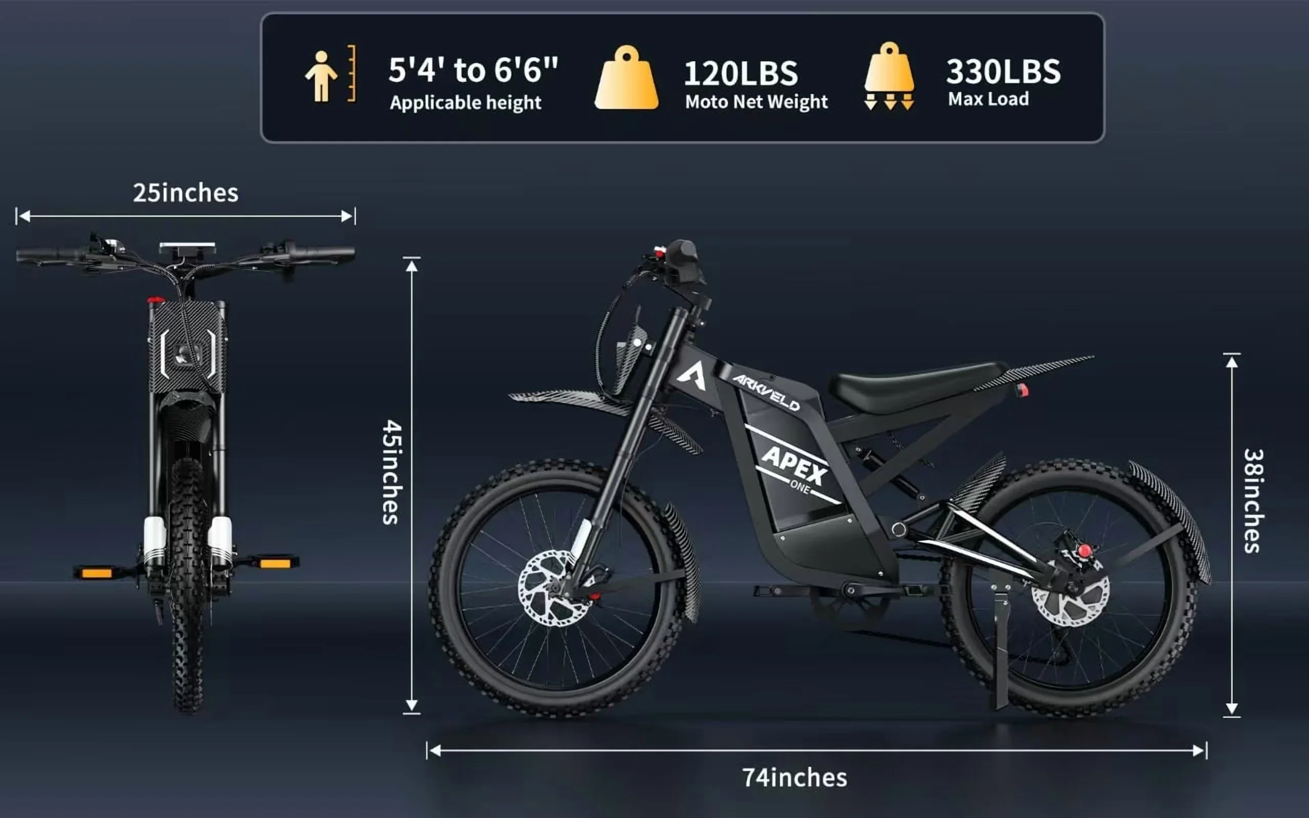 Arkveld Electric Bike for Adults, Peak-3000W, Max 40MPH and 80Miles Electric Motorcycle,25" Fat Tire Dirt Bike, APEX1 7-Speed E-Bike-White