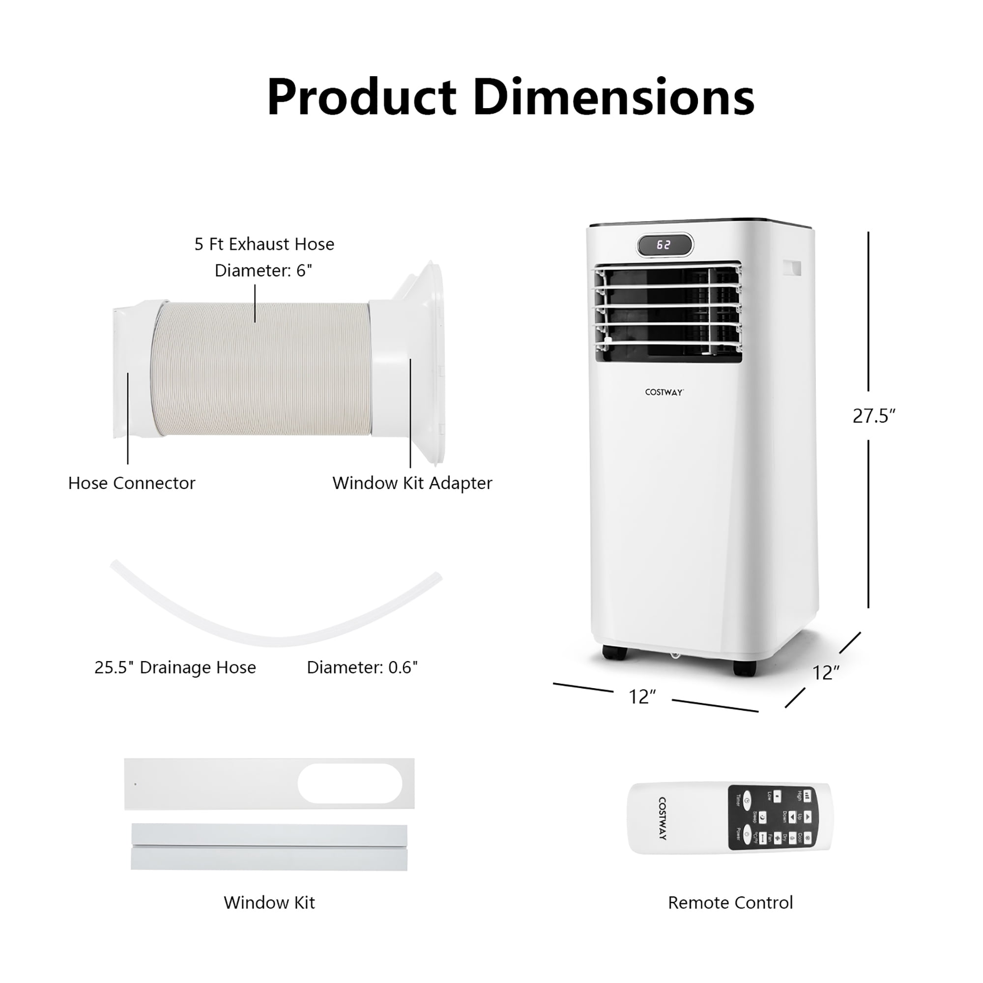 Costway 8,000BTU Portable Air Conditioner with Remote Control 3-in-1 Air Cooler w/ Drying