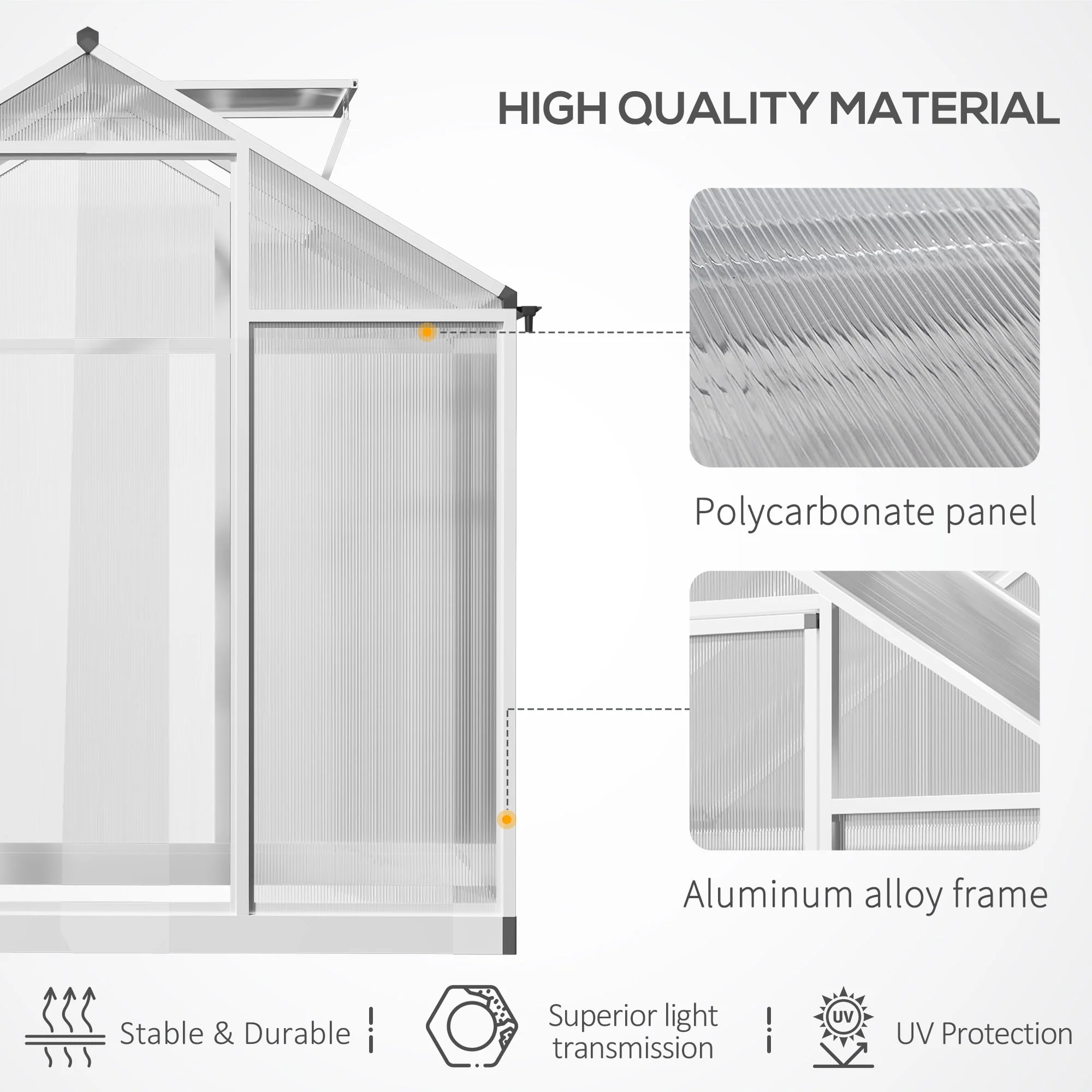 Outsunny 4'x6.2'x6.4' Walk-in Garden Greenhouse Polycarbonate Panels Plants Flower Growth Shed Cold Frame Outdoor Portable Warm House Aluminum Frame
