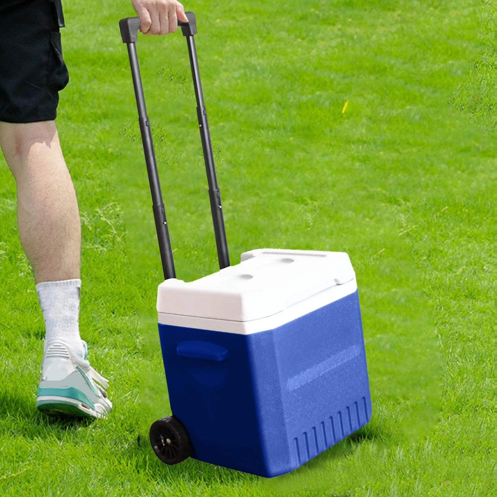 Portable Hard Ice Chest Cooler with Wheels and Handle for Outdoor Use Insulated Container for Food and Drinks Classic Storage Solution for Camping and Hiking