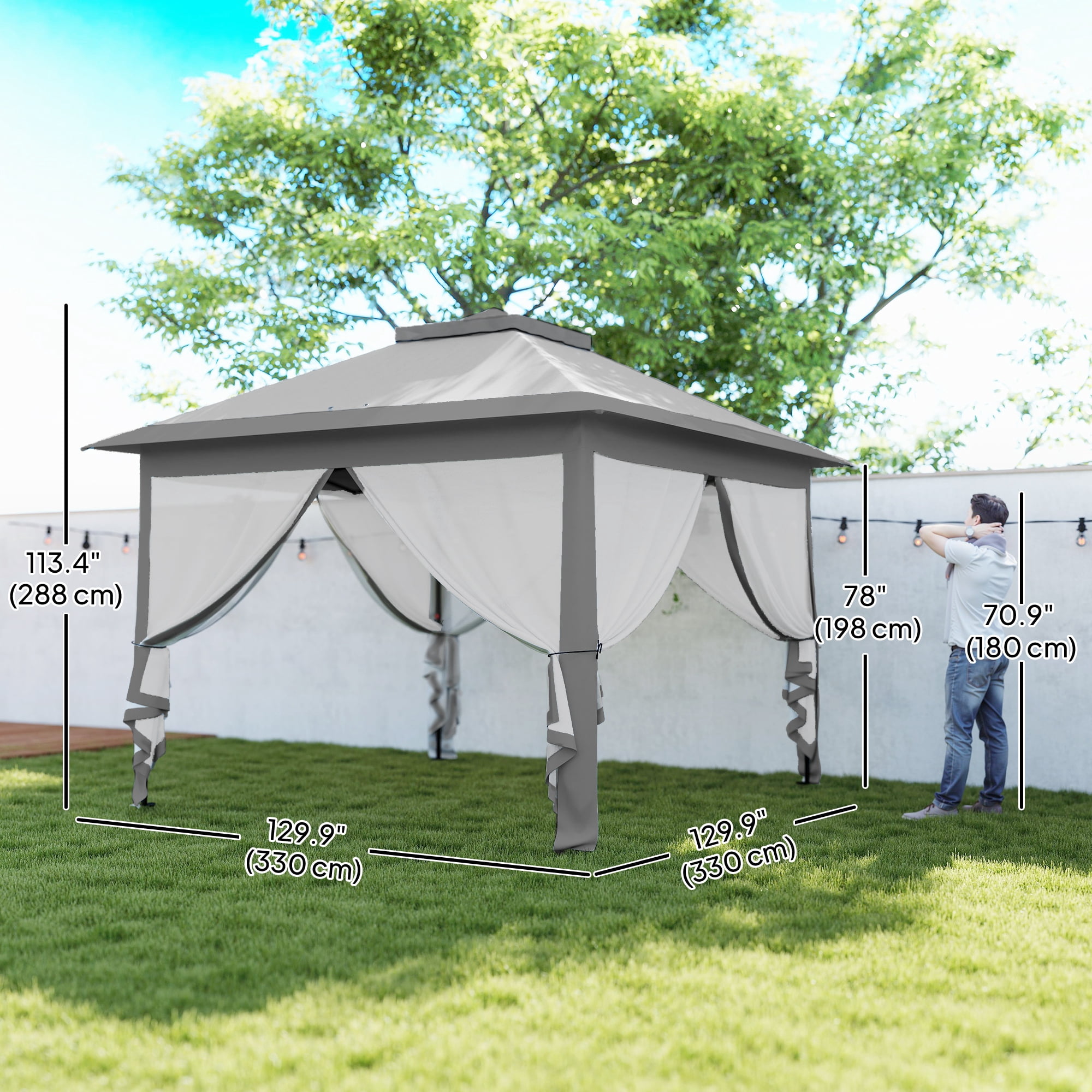 Outsunny 11' x 11' Pop-Up Gazebo with Double Roof Carrying Bag, Light Grey