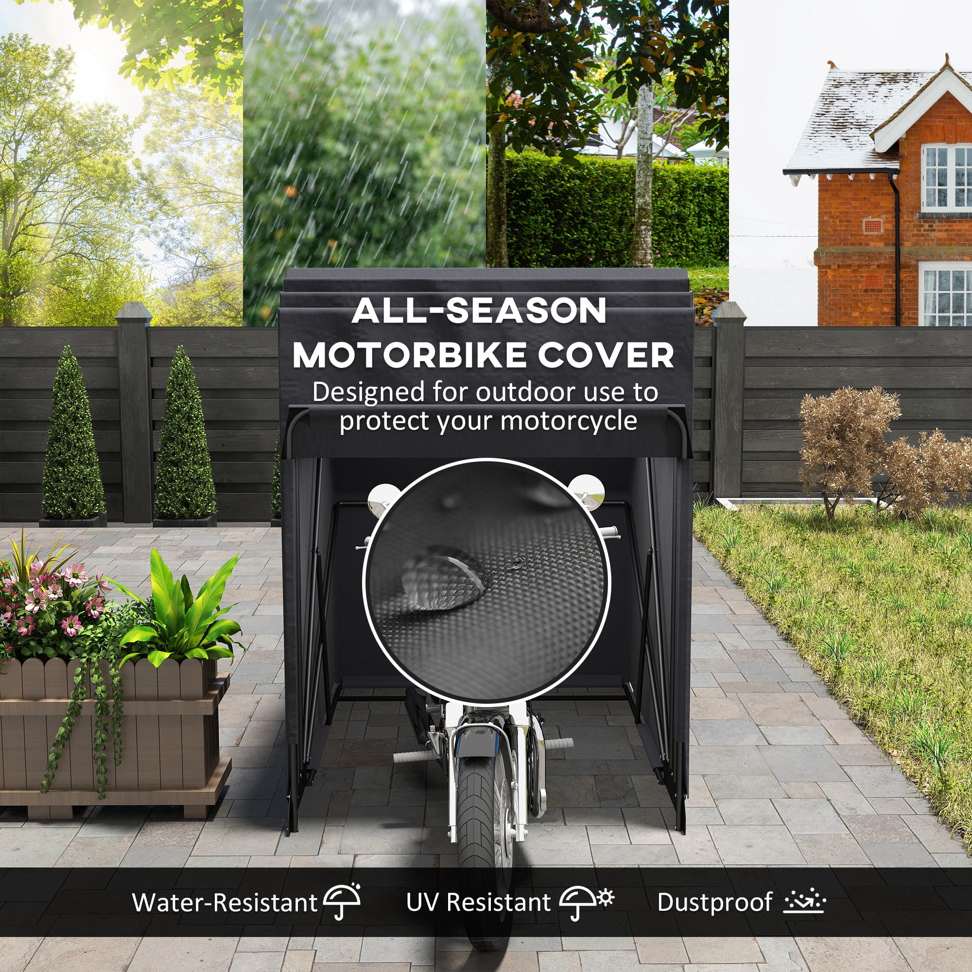 Outsunny Motorcycle Shelter, Waterproof Motorbike Cover w/ 2 Mesh Windows