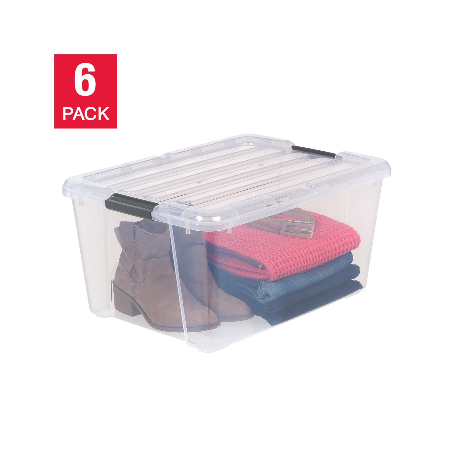 IRIS 45QT Clear Storage Bin with Buckles, 6-pack