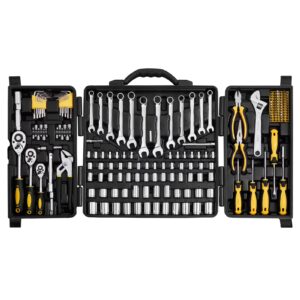 VEVOR 207-Piece Mechanics Tool Set, 1/4" 3/8" 1/2" Drive Sockets, SAE and Metric Mechanic Tool Kit with Bits, Wrenches, Ratchet Handle, Accessories, and Plastic Storage Case, for Automotive Repair