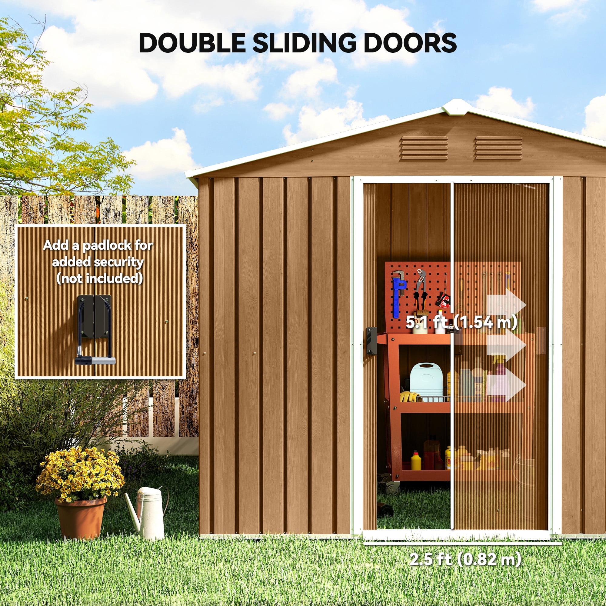 Outsunny 8'x6' Metal Outdoor Storage Shed w/ Sliding Doors