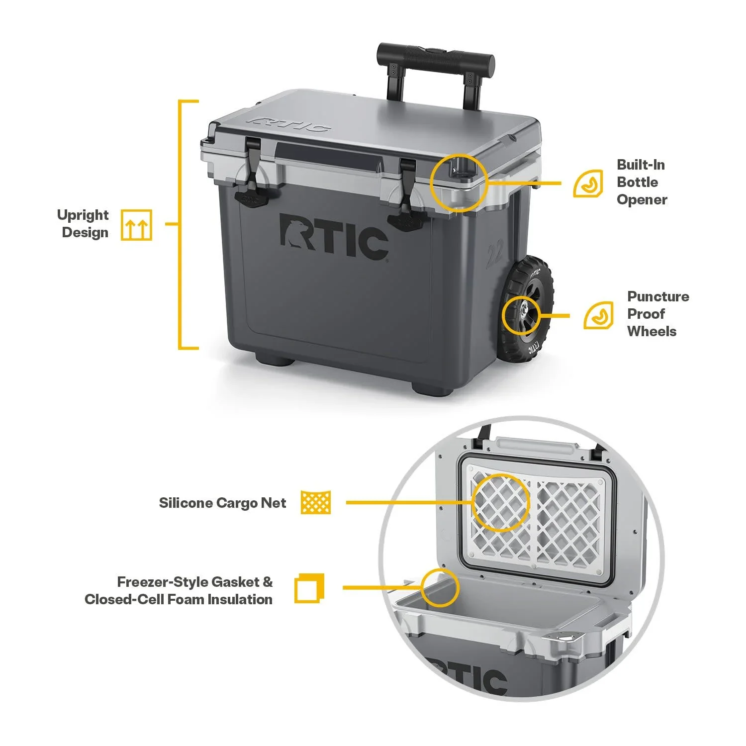 RTIC 22 QT Ultra-Light Wheeled Hard-Sided Ice Chest Cooler, Fits 28 Cans or 6 Wine Bottles, Patriot