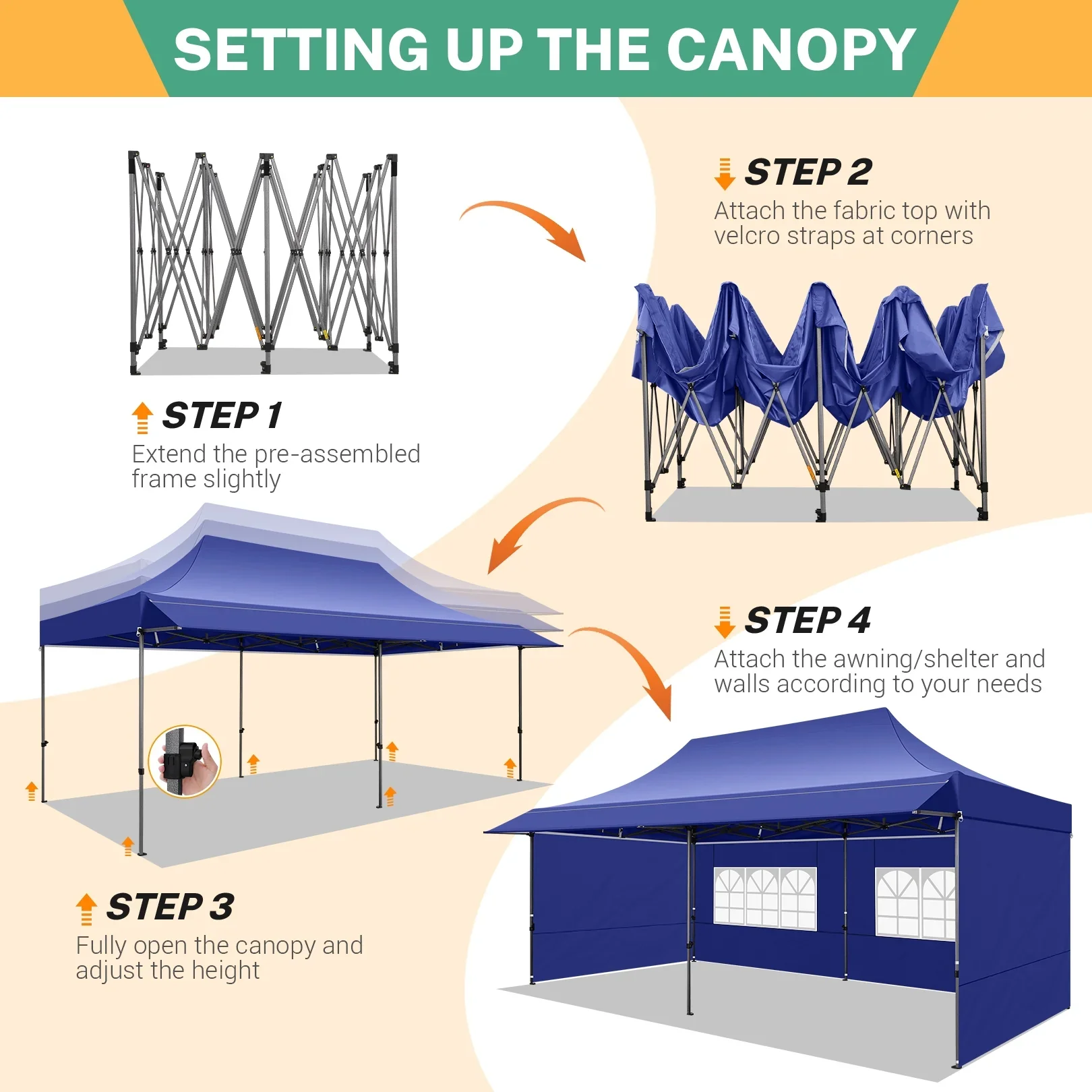 COBIZI 10x20 Pop Up Canopy Heavy Duty Party Tent with Removable Awning and Sidewalls,Easy Up Outdoor Wedding Canopy,Gazebo All Season Windproof&Waterproof with Roller Bag UPF 50+,Black