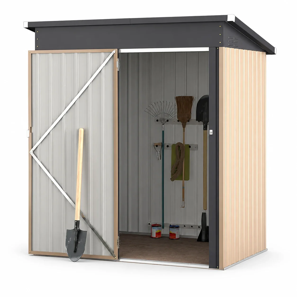 AECOJOY 5 x 3 FT Outdoor Storage Shed with Lockable Door, Metal Cabinet for Patio Garden Backyard in Gray