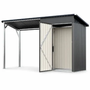 AECOJOY Outdoor Open-Sided Storage Shed, 3x5 Sheds & Outdoor Storage with 15 Sq. Ft Covered, 5x3 Small 2-in-1 Tool Shed with Attached Hardtop Metal Pergola Gazebo