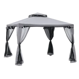 Outsunny 10' x 10' Patio Gazebo Outdoor Pavilion 2 Tire Roof Canopy Grey