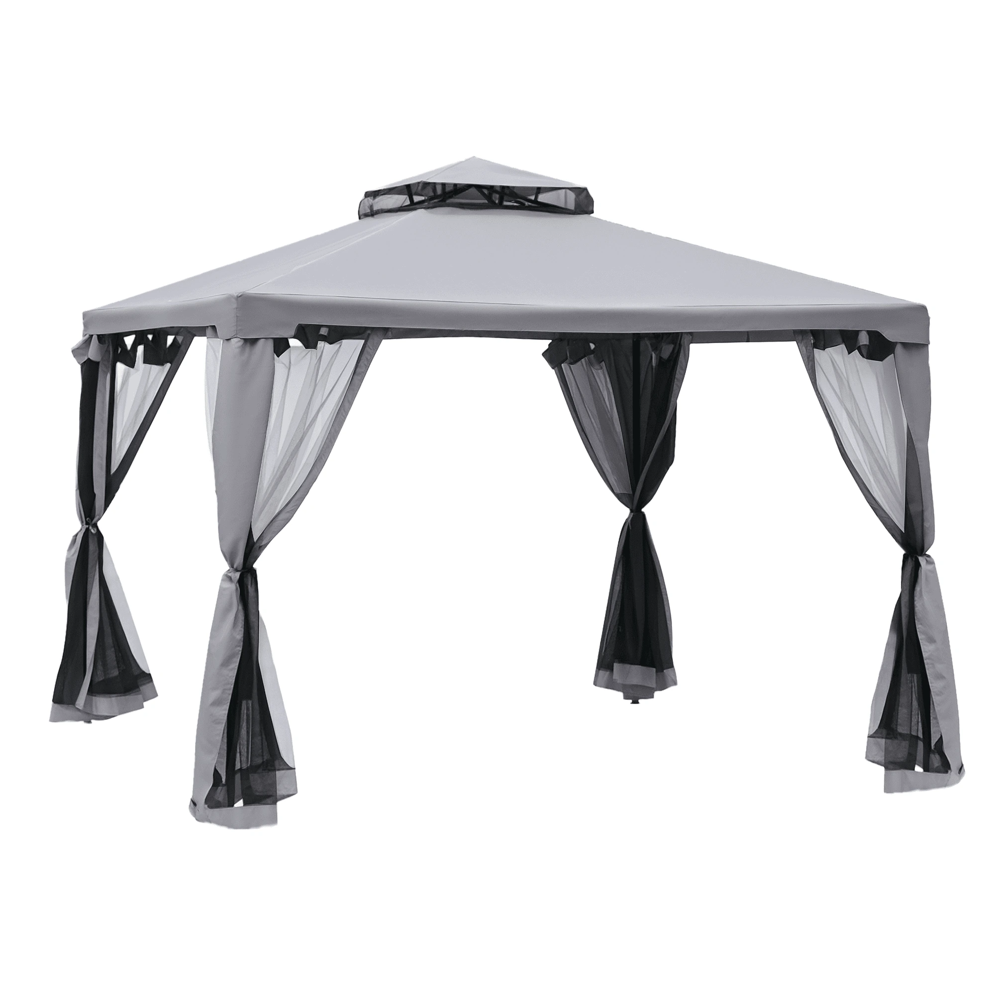 Outsunny 10' x 10' Patio Gazebo Outdoor Pavilion 2 Tire Roof Canopy Grey