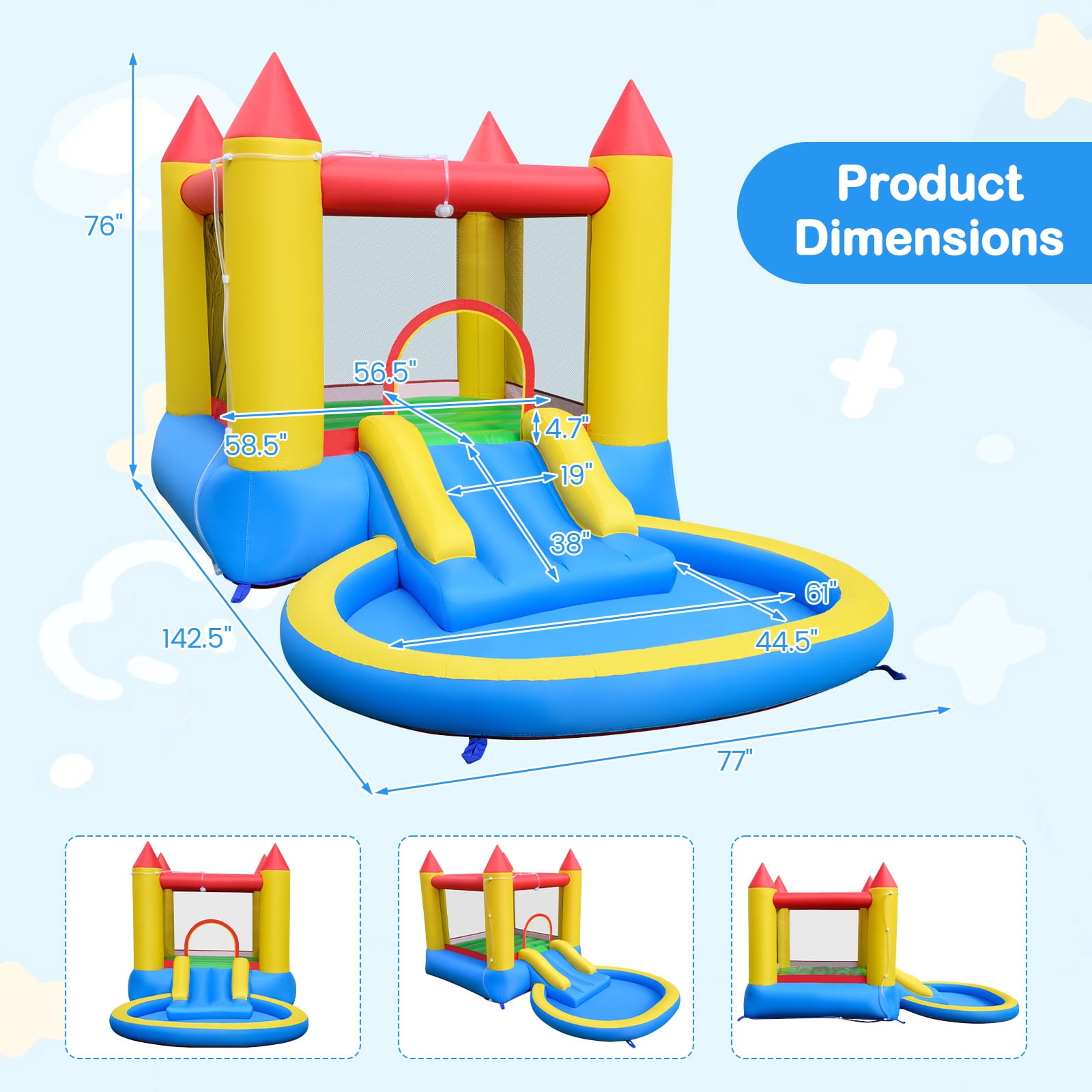 Gymax Inflatable Bounce House Kids Water Park Wet Dry w/ Splash Pool Water Slide & Bouncy Area Indoor Outdoor Jumping Castle