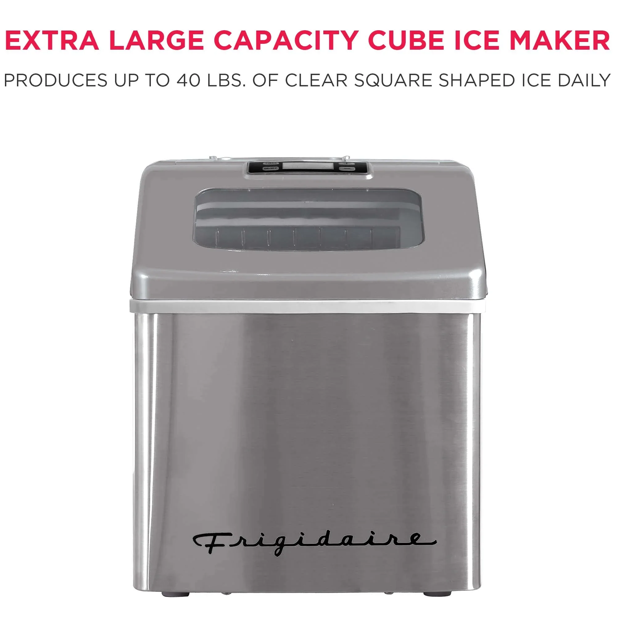 Frigidaire 40lbs. Countertop Clear Square Ice Maker - Stainless Steel