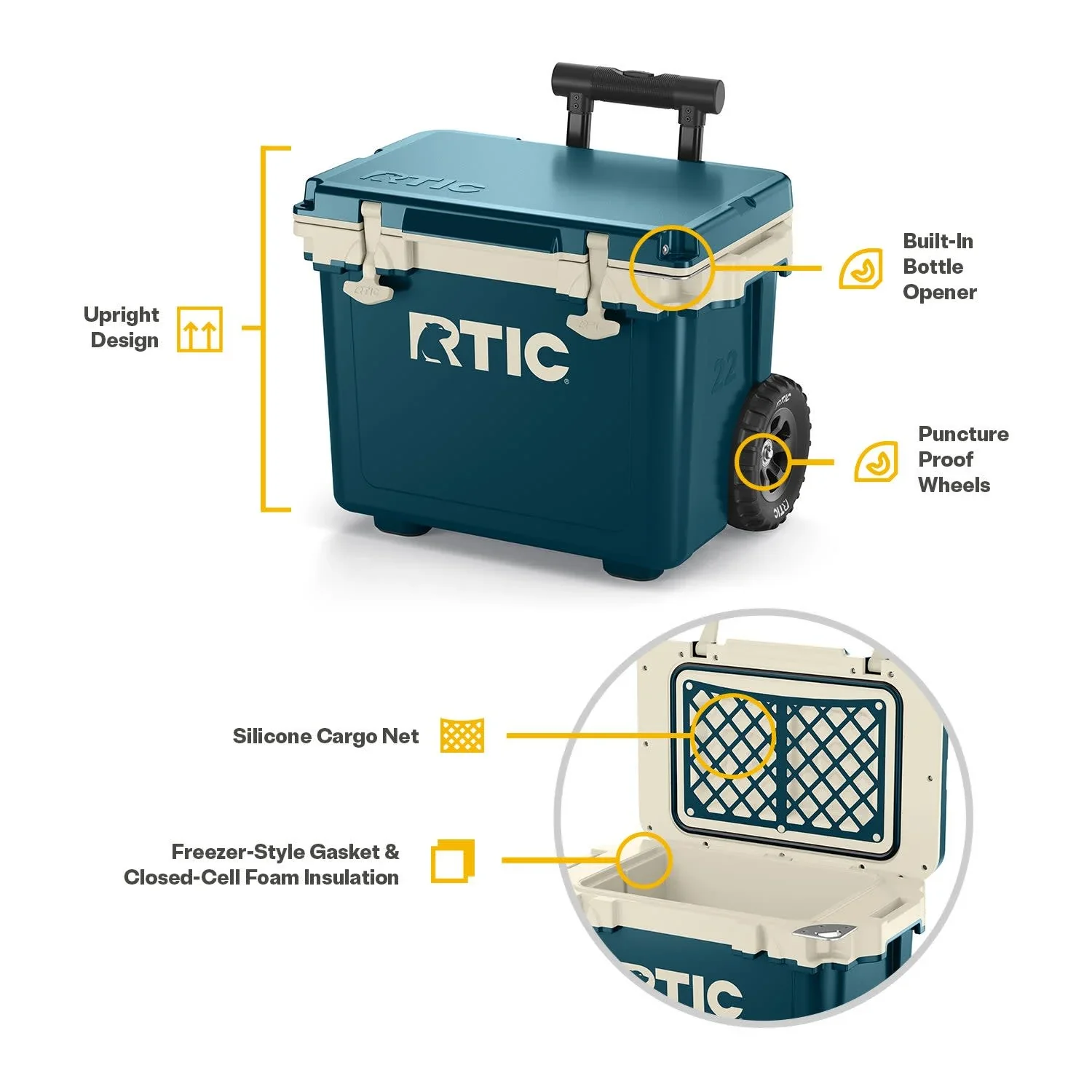 RTIC 22 QT Ultra-Light Wheeled Hard-Sided Ice Chest Cooler, Fits 28 Cans or 6 Wine Bottles, Patriot